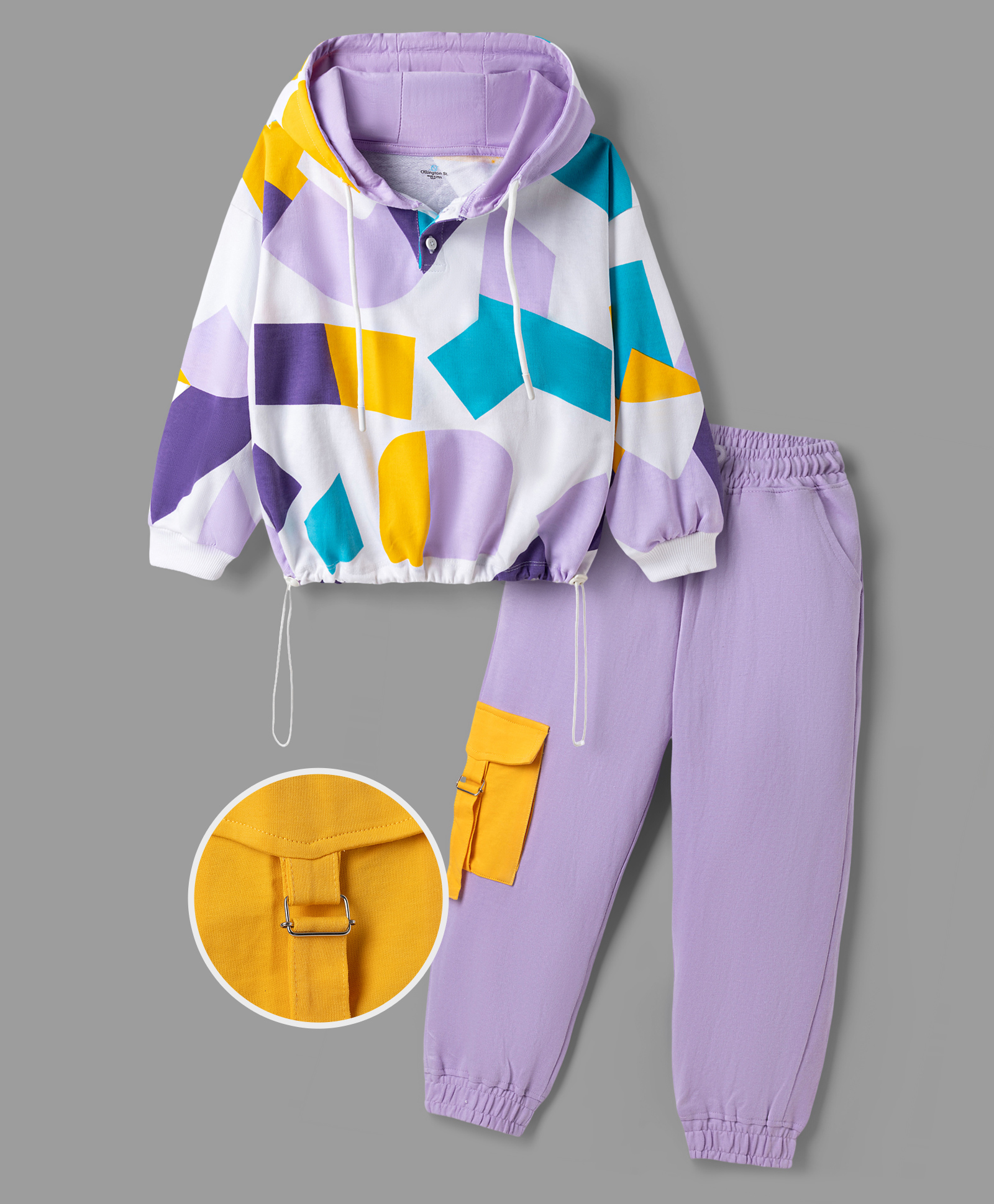 OLLINGTON ST. Cotton Looper Knit Hooded Winter Wear Suit With Abstract Print - Lilac-image-45