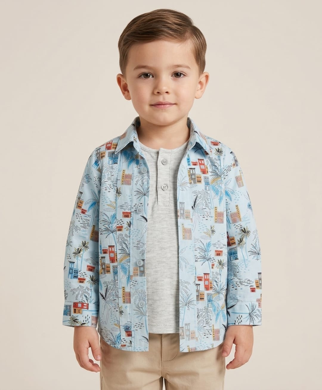 Rikidoos Cotton Woven Full Sleeves Beach Theme Printed Shirt With Attached Tee - Light Blue-picture-25