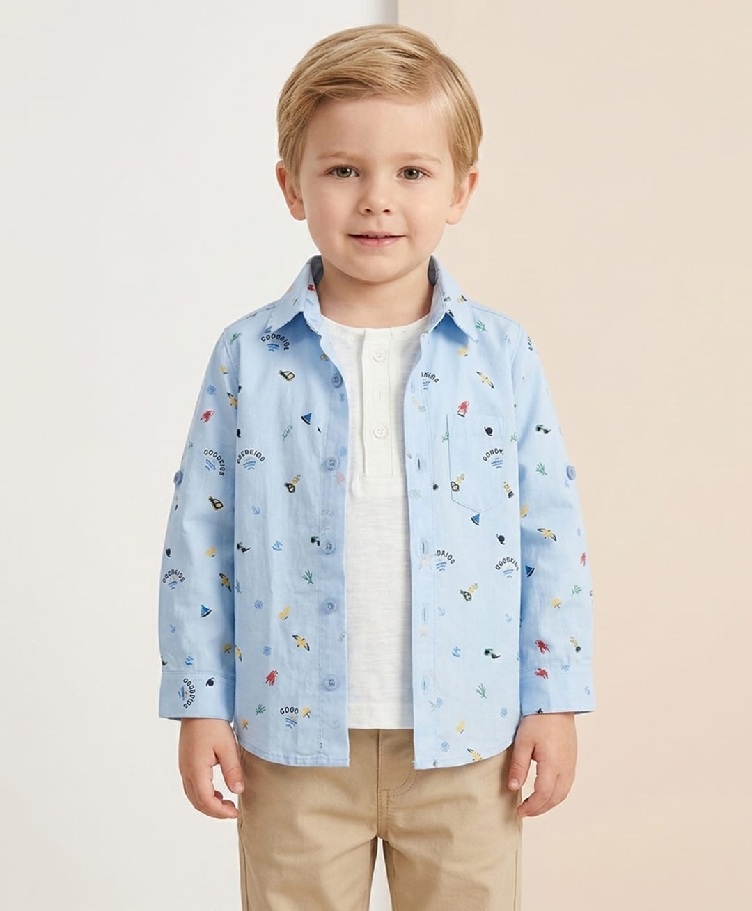 Rikidoos Cotton Woven Shirts with T-Shirt/Twofer Full Sleeves Light/Sky Blue 2-3 Years-image-47