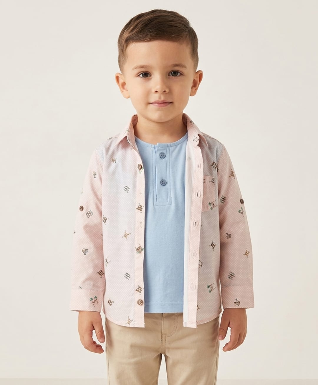 Rikidoos Cotton Woven Printed Shirt with Attached T-Shirt Full Sleeves Pink 4-5 Years-picture-26