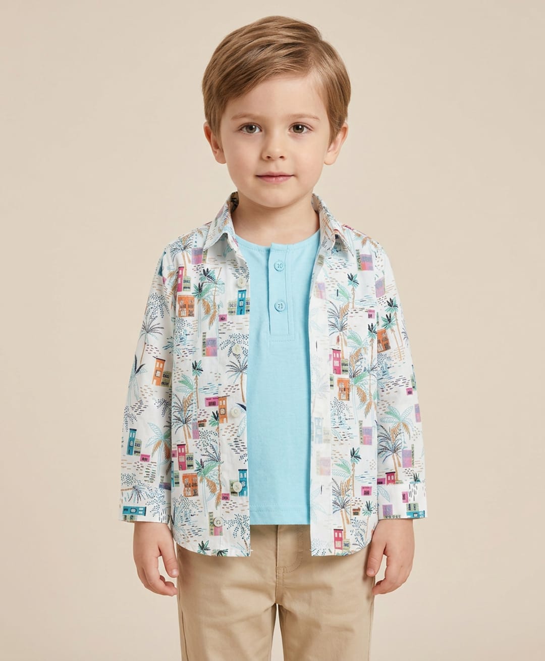 Rikidoos Cotton Woven City Printed Shirt with Attached T-Shirt Full Sleeves White 5-6 Years-picture-40