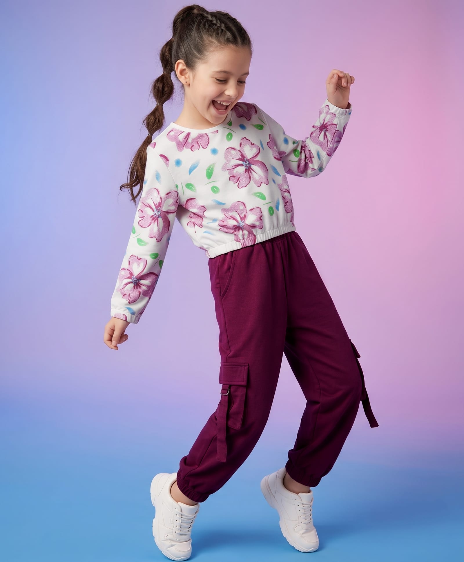 Ollington St. Cotton Looper Knit Full Sleeves Sweatshirt & Jogger Winter Wear Suit Set with Floral Print - Maroon-image-36