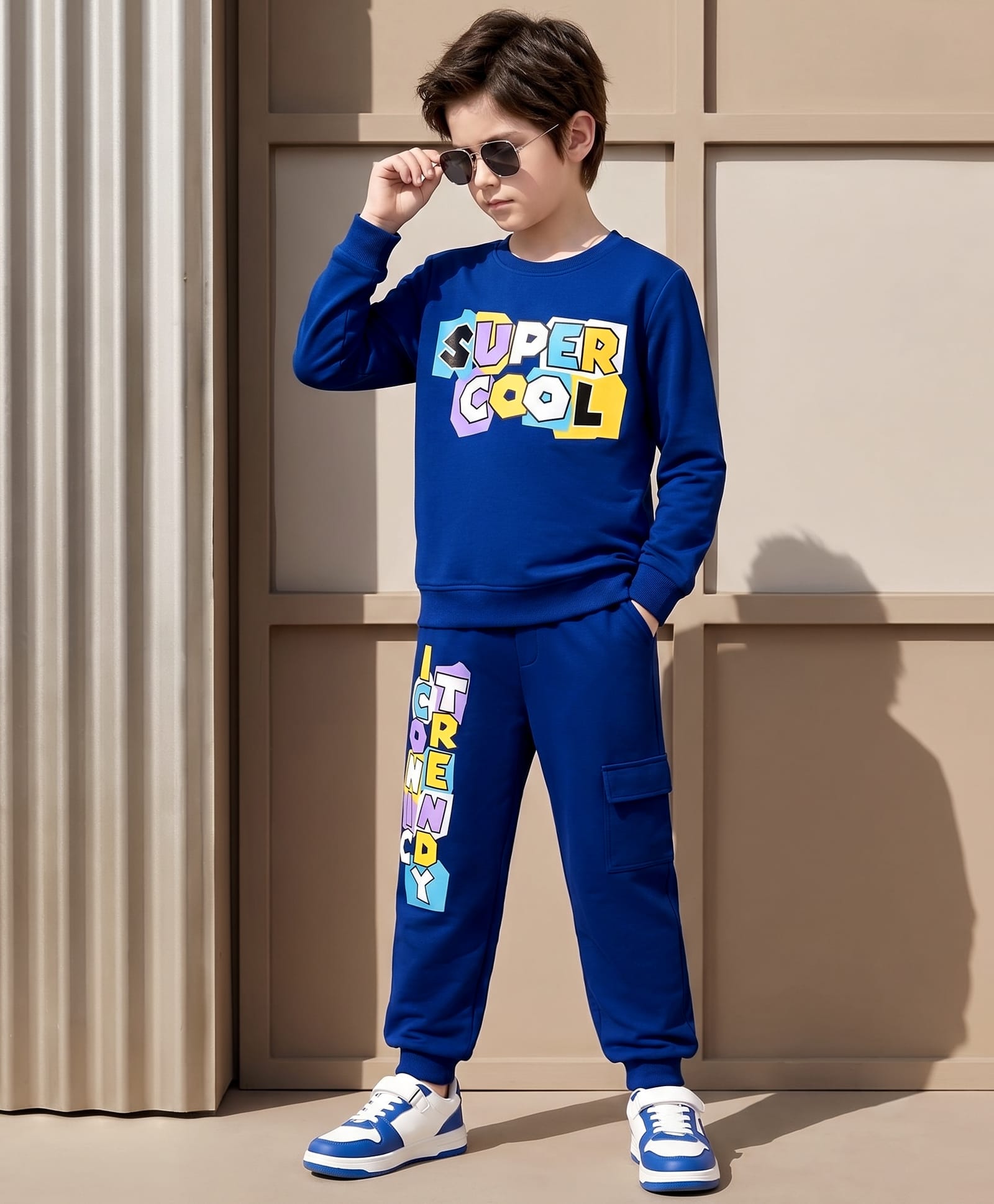 OLLINGTON ST. Looper Knit Full Sleeve Winter Wear Sweatshirt & Joggers Set with Text Print - Navy-image-37