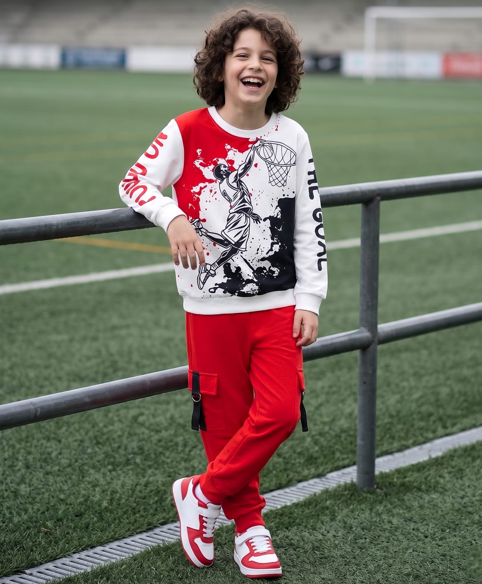 OLLINGTON ST. Winterwear Cotton Knit Sports Theme Printed Full Sleeve Sweatshirt & Joggers Winter Wear Suit -Red-picture-21
