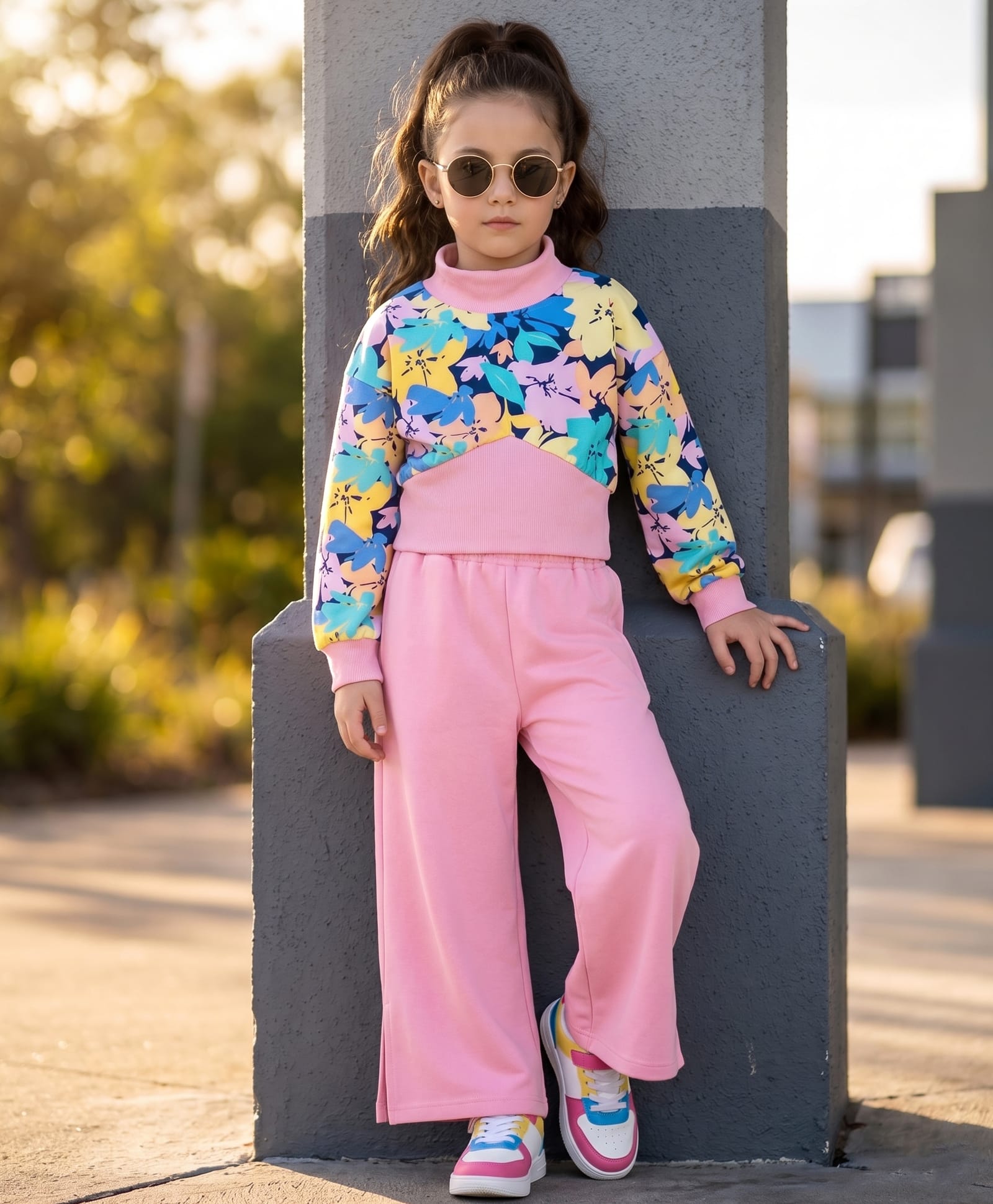 OLLINGTON ST. Cotton Winterwear Set Of Floral Printed Full Sleeves Sweatshirt & Pant - Multicolour & Light Pink-image-12