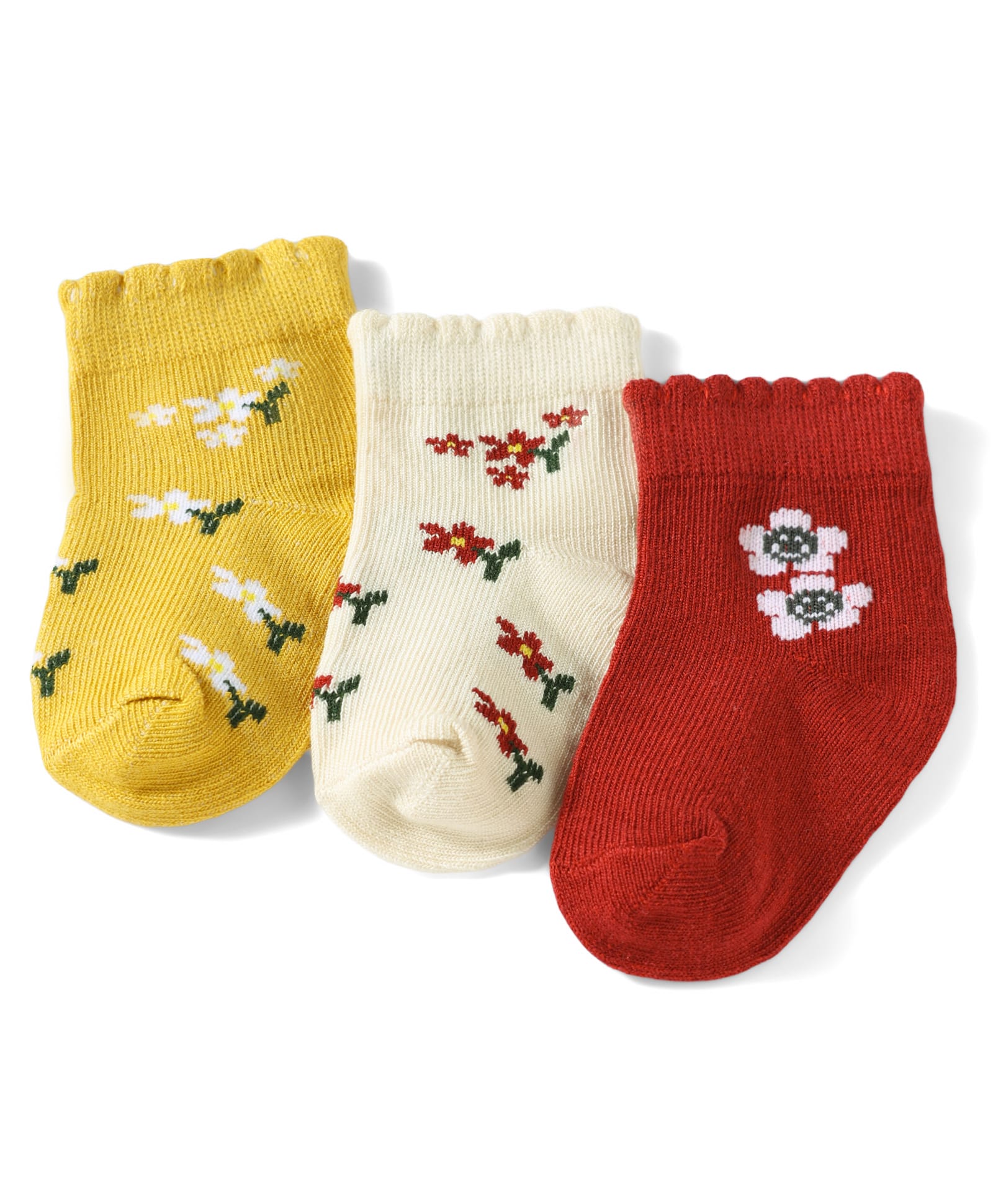 Doodle Poodle Knit Ankle Length Socks with Floral Design Pack of 3 - White & Red-picture-22