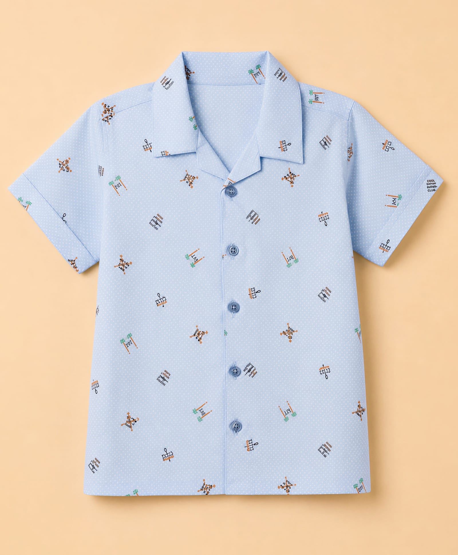 Rikidoos Cotton Woven Half Sleeves Printed Shirt with Polka Dots and Text Print - Sky Blue-picture-40