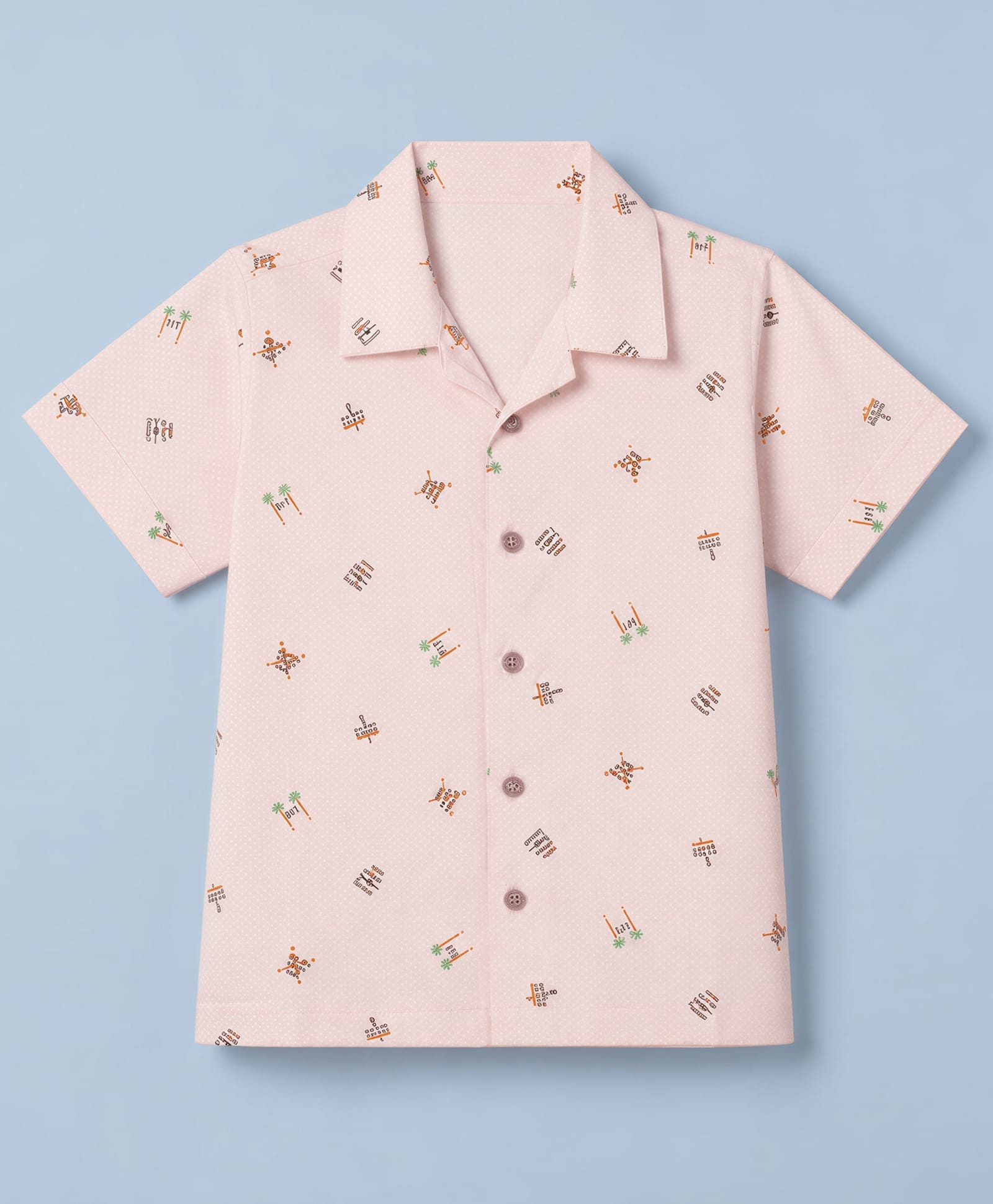 Rikidoos Cotton Woven Shirt with Half Sleeves and Tropical Theme Print in Light Pink for 5-6 Years-picture-28