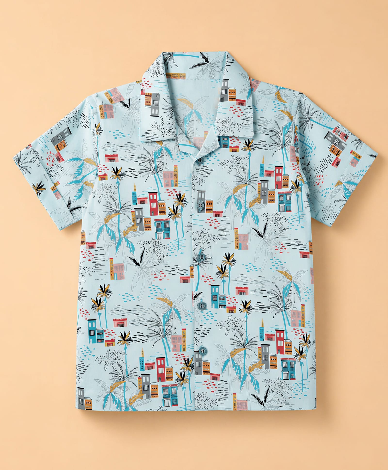 Rikidoos Cotton Woven Shirt with Half Sleeves and Beach Theme Print in Light/Sky Blue-image-35