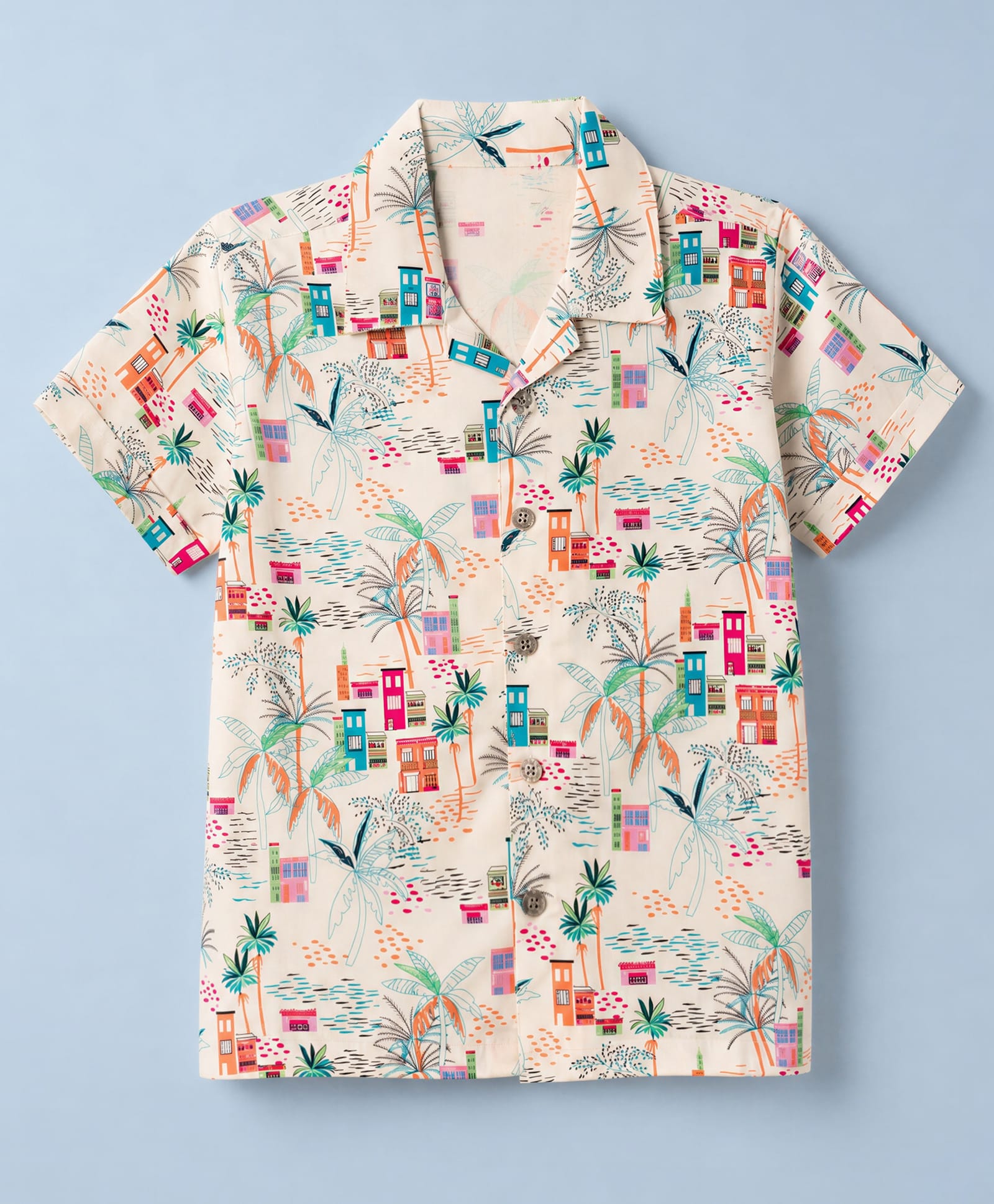 Rikidoos Cotton Woven Half Sleeves Shirt with Tropical Theme Print - Cream-image-7