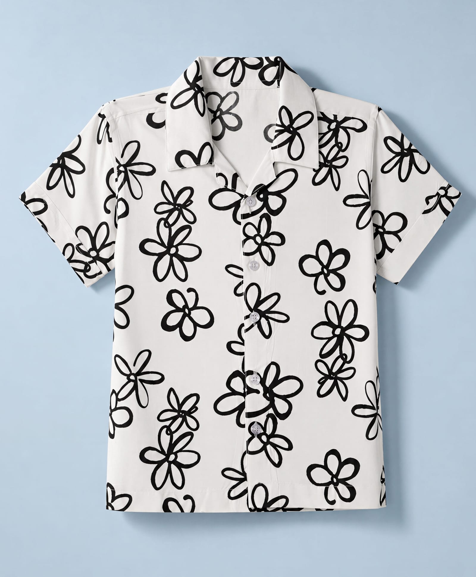 Rikidoos Cotton Woven Half Sleeves Floral Printed Shirt - White & Black-picture-12