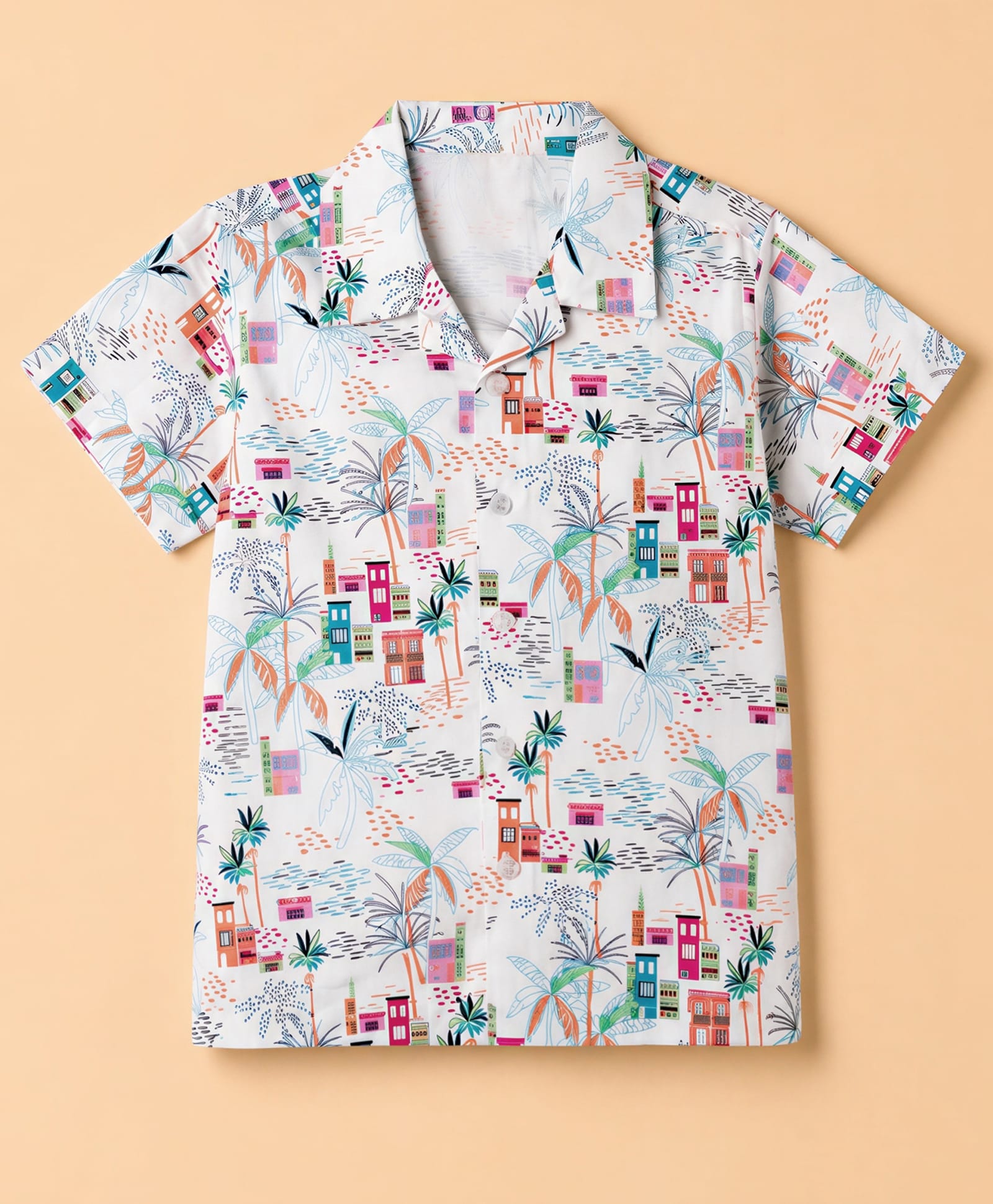Rikidoos Cotton Woven Shirt with Half Sleeves and Tropical Theme Print - White-image-36