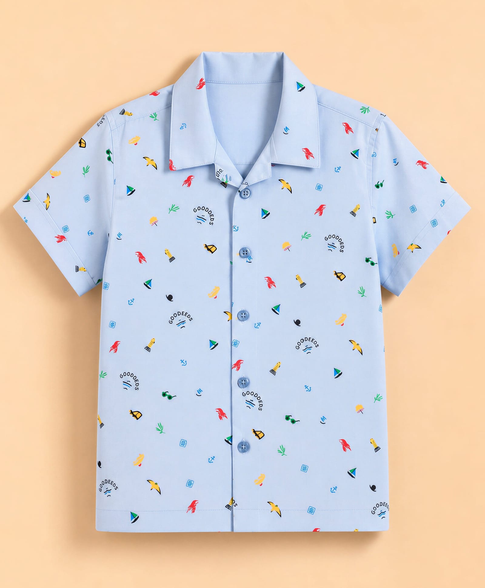 Rikidoos Cotton Woven Half Sleeves Shirt With Beach Theme Print - Light/Sky Blue-picture-28