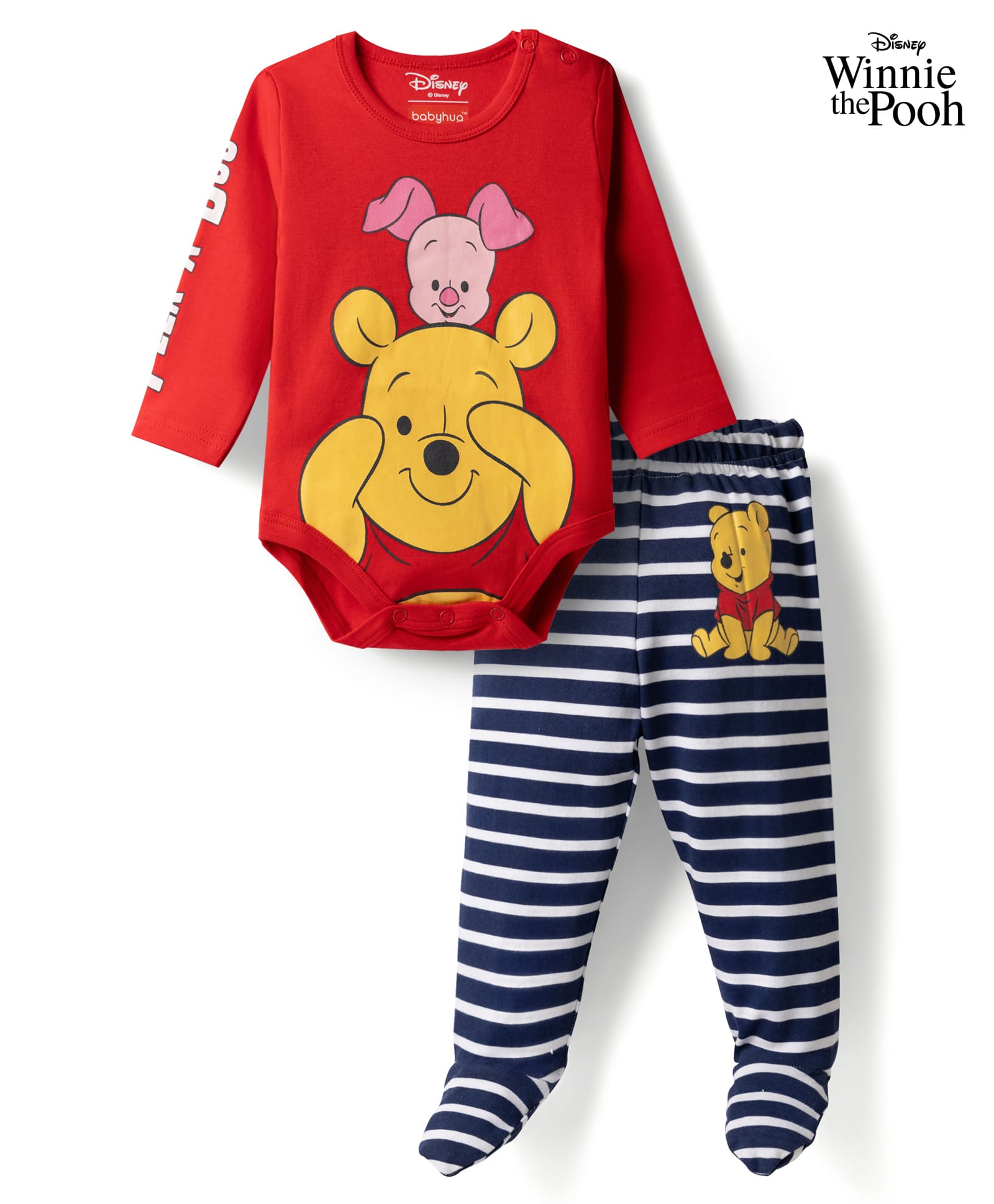 Babyhug Disney 100% Cotton Knit Full Sleeves Onesies & Bootie Leggings With Stripes & Winnie The Pooh Graphic - Multicolor-picture-20