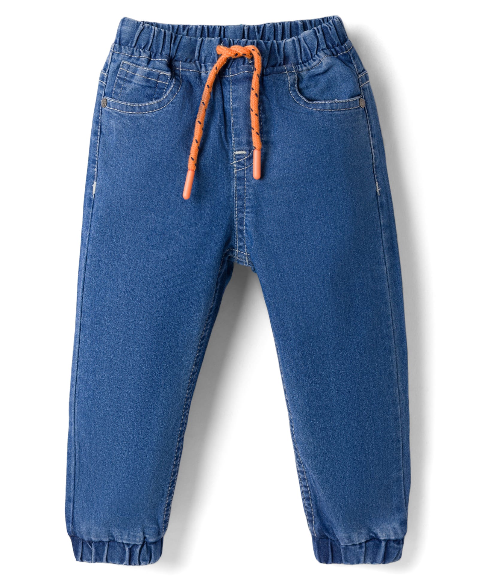 Babyhug Denim Full Length Jogger Style Washed Jeans With Stretch - Medium Blue-picture-14
