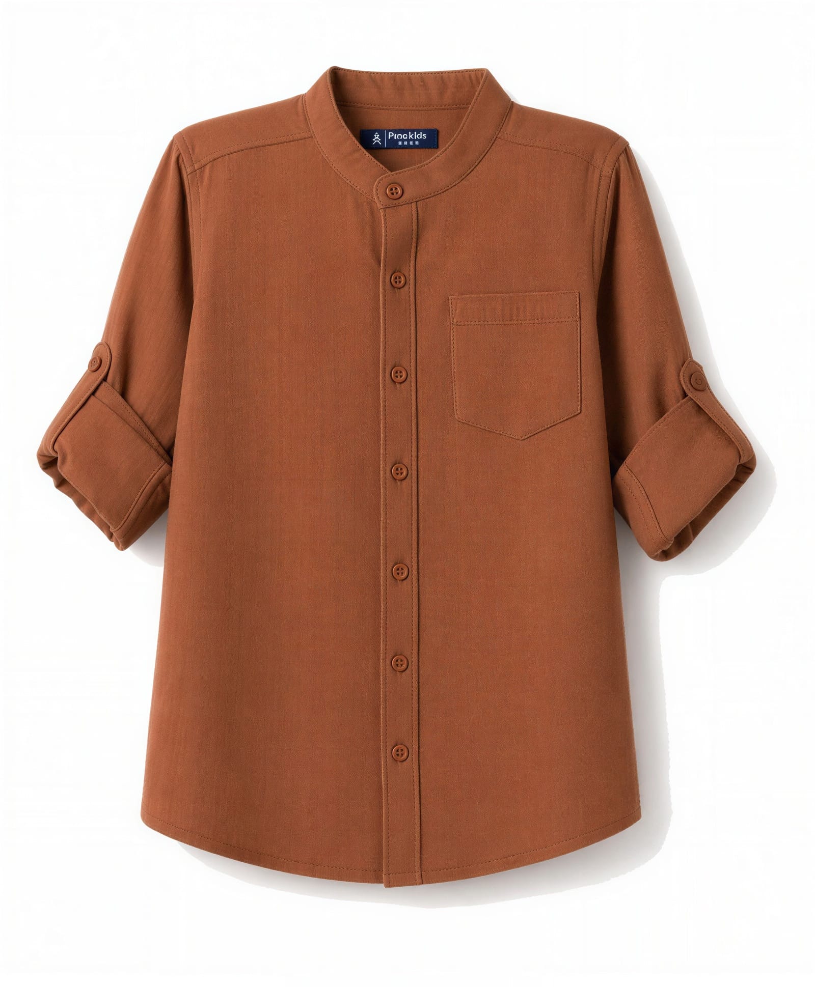 Pine Kids Cotton Woven Full Sleeves Solid Shirt with Mandarin Collar - Rust-picture-28