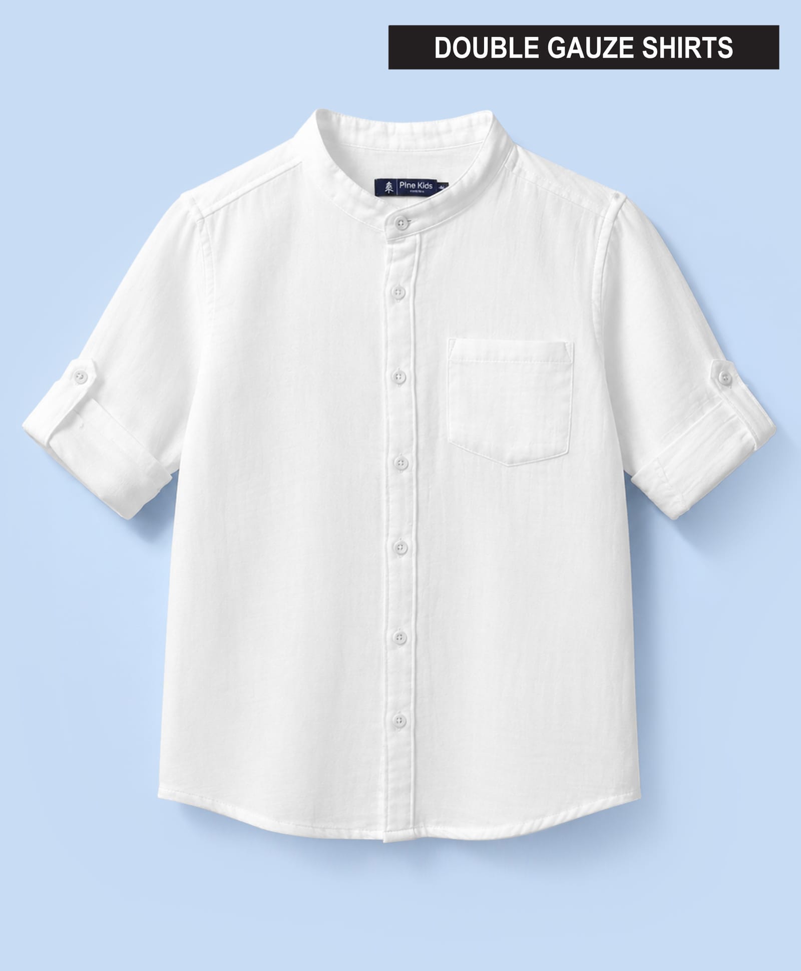 Pine Kids Cotton Woven Full Sleeves Solid Shirt with Mandarin Collar - White-picture-28