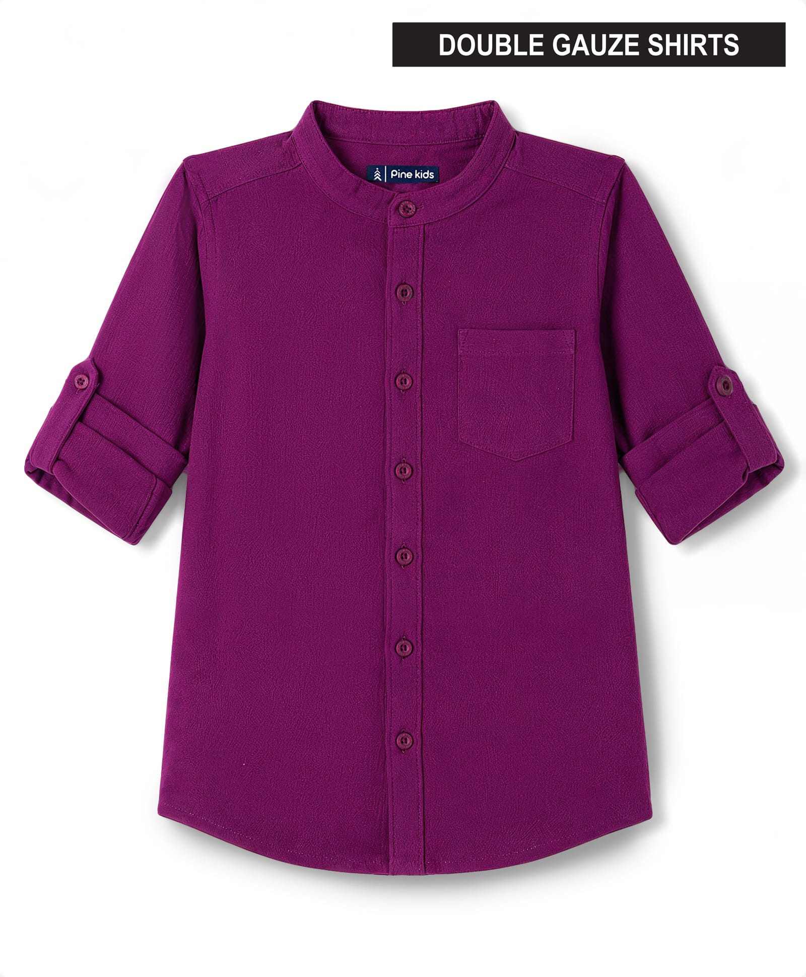 Pine Kids Cotton Woven Full Sleeves Solid Shirt with Mandarin Collar - Wine-picture-38