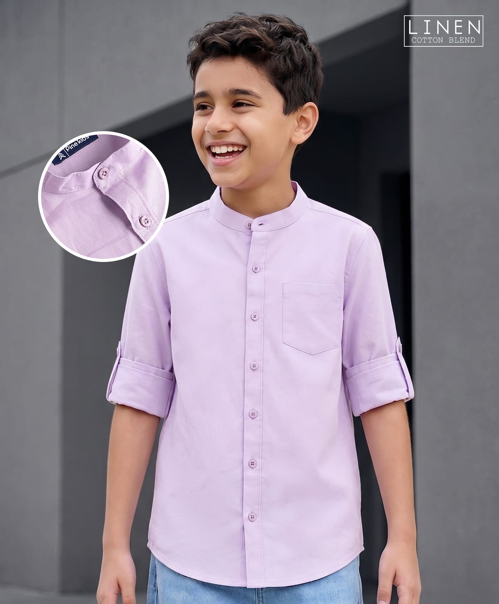 Pine Kids Cotton Woven Full Sleeves Solid Shirt with Mandarin Collar - Purple-picture-32