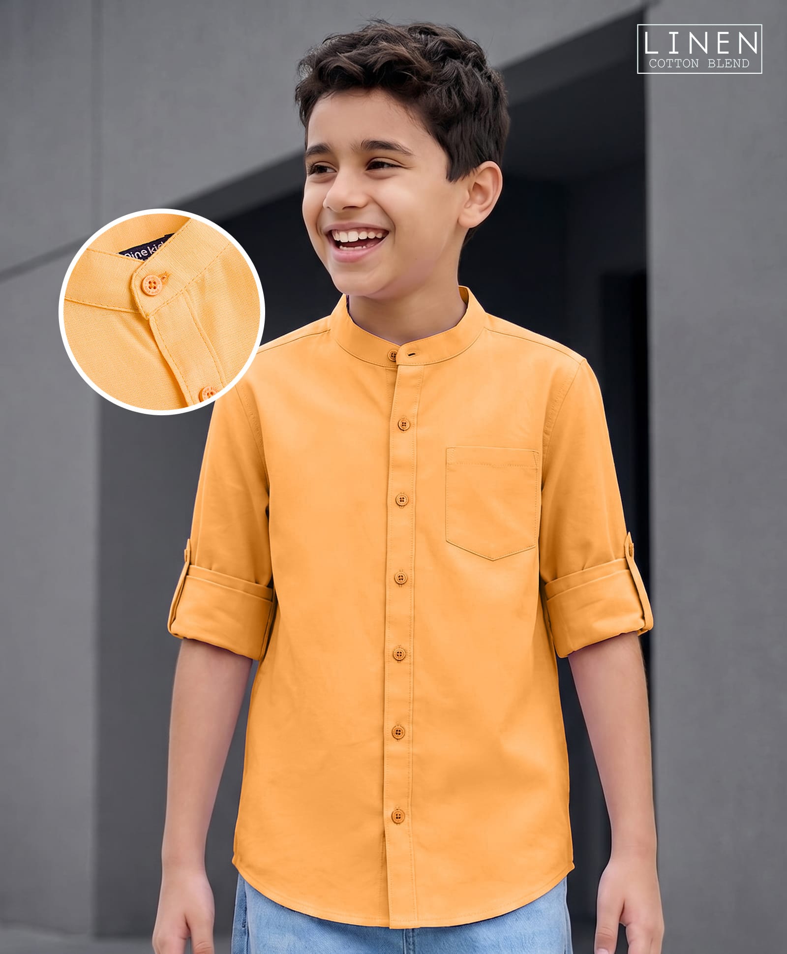 Pine Kids Cotton Woven Full Sleeves Solid Shirt with Mandarin Collar - Orange-picture-13