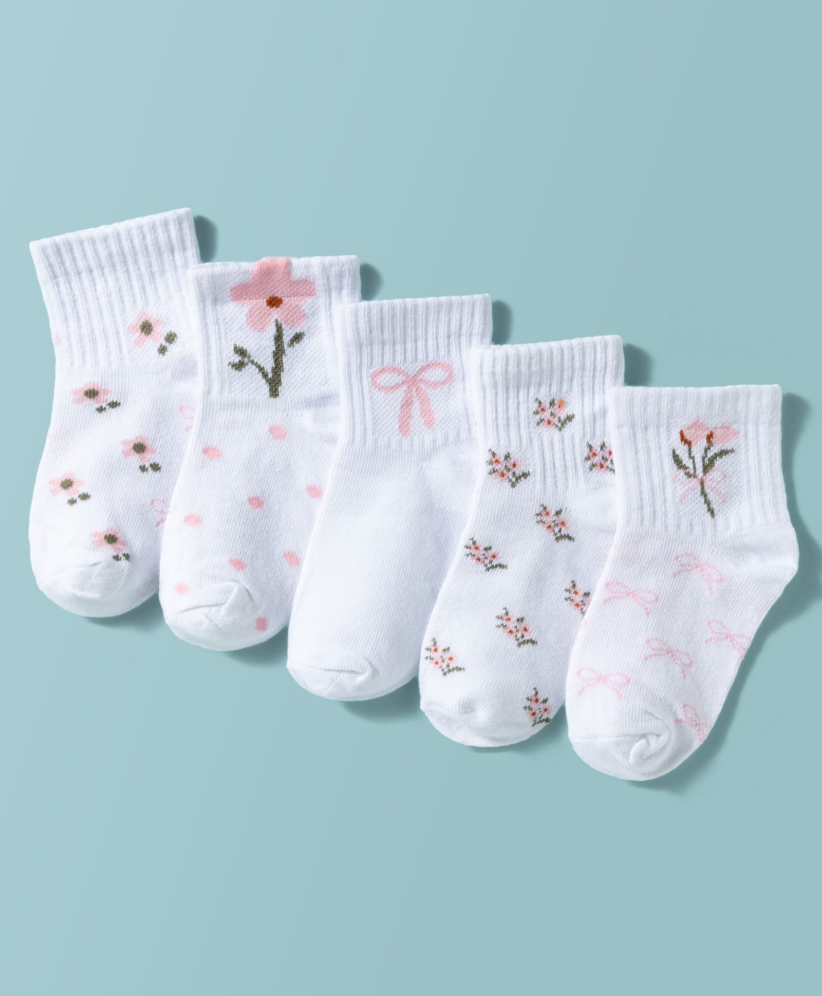 Doodle Poodle Cotton Knit Ankle Length Floral Design Socks Pack of 5 - White-picture-28
