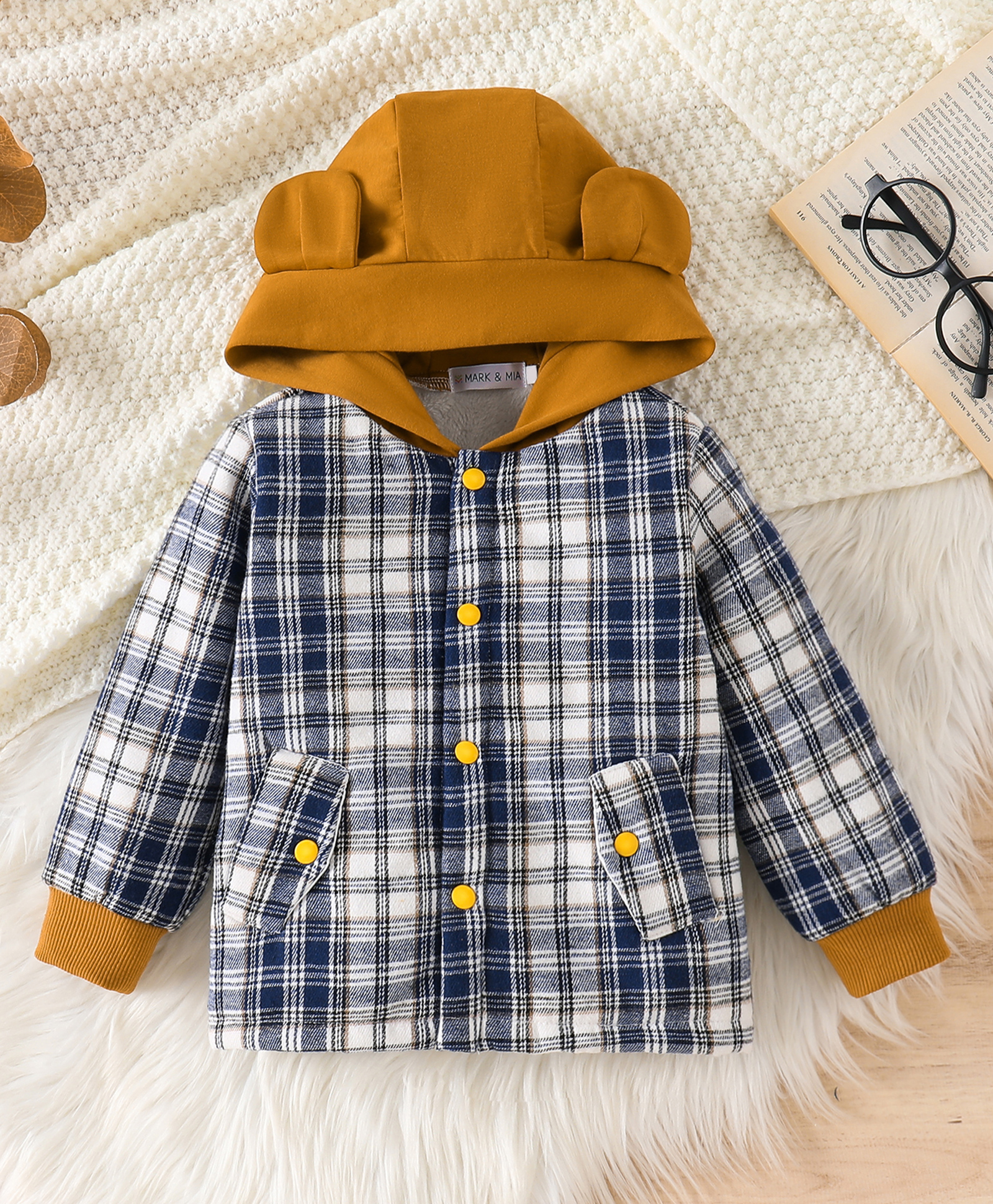 Mark & Mia Full Sleeves Checked Hoodies - Navy Blue-picture-15