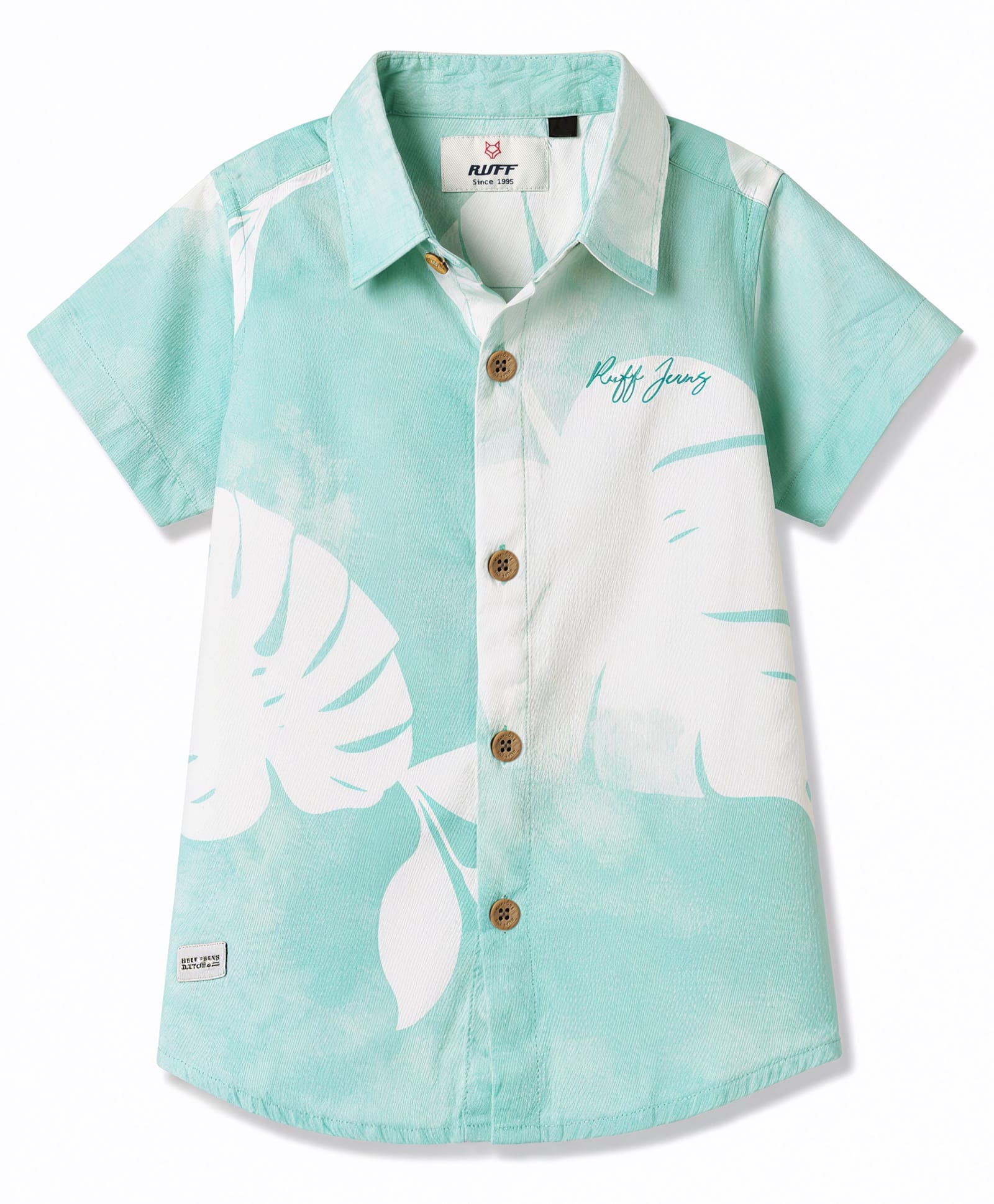 Ruff Cotton Woven Leaf Printed Shirt Half Sleeves Collar Green 2-3 Years-picture-1