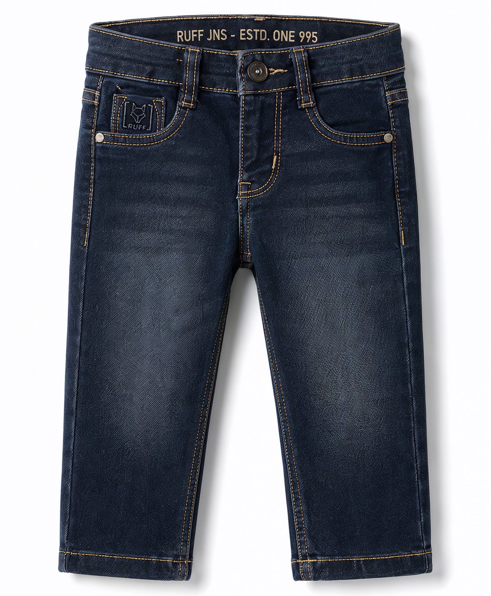 Ruff Denim Woven Washed Full Length Straight Fit Jeans - Navy Blue-picture-16