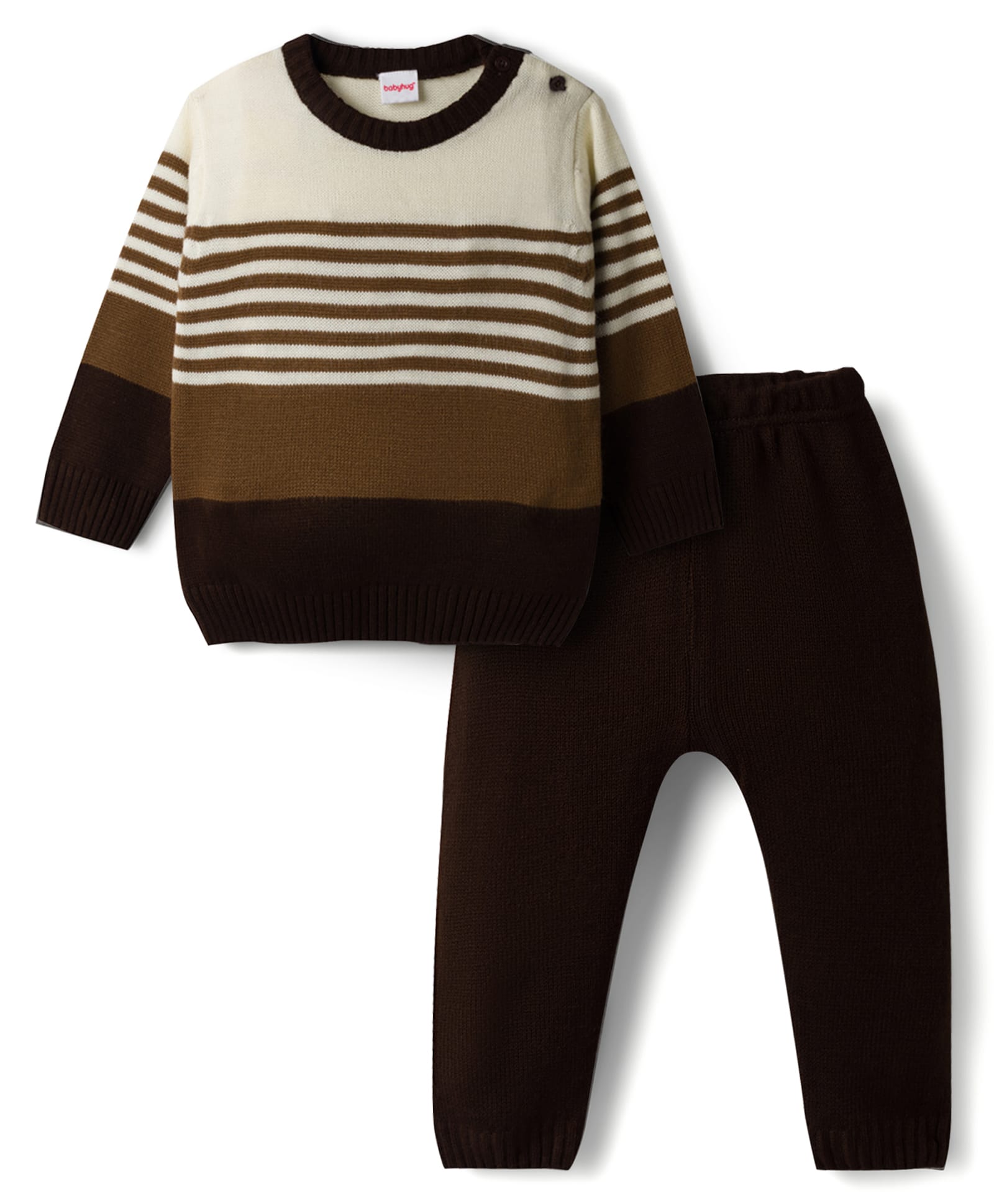 Babyhug Knit Full Sleeves Sweater Set with Stripes -Brown-picture-20