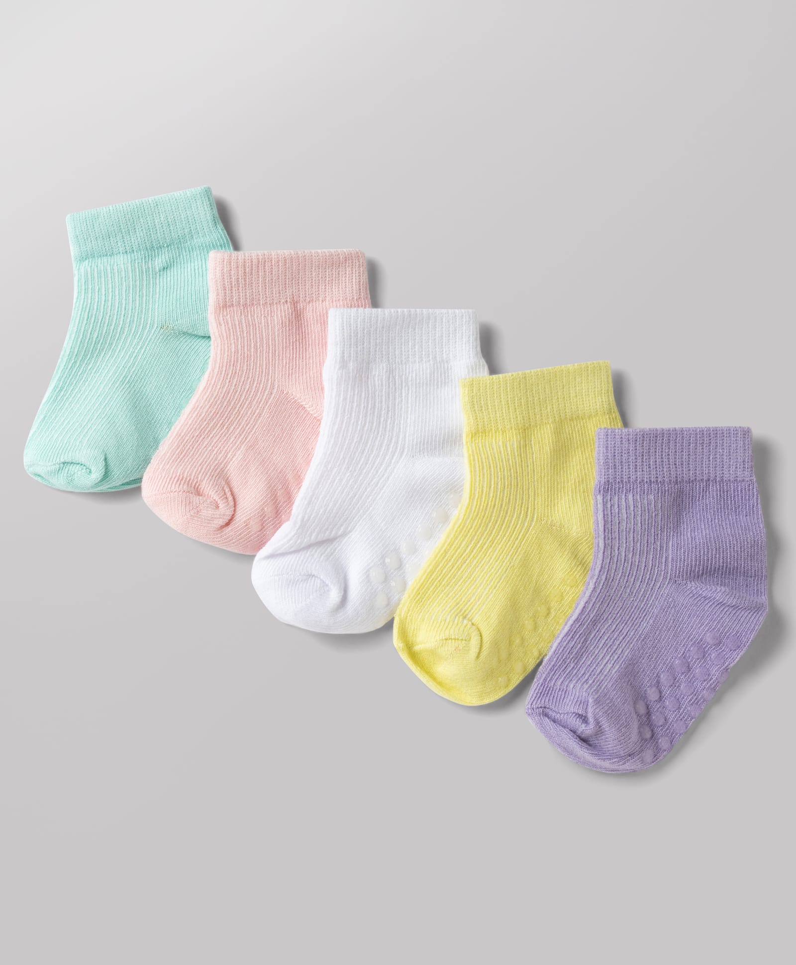 Doodle Poodle Cotton Spandex Knit Ankle Length Anti Skid Solid Socks Pack of 5-sea Green/Purpule/Limeyellow/Light Pink/White-image-25