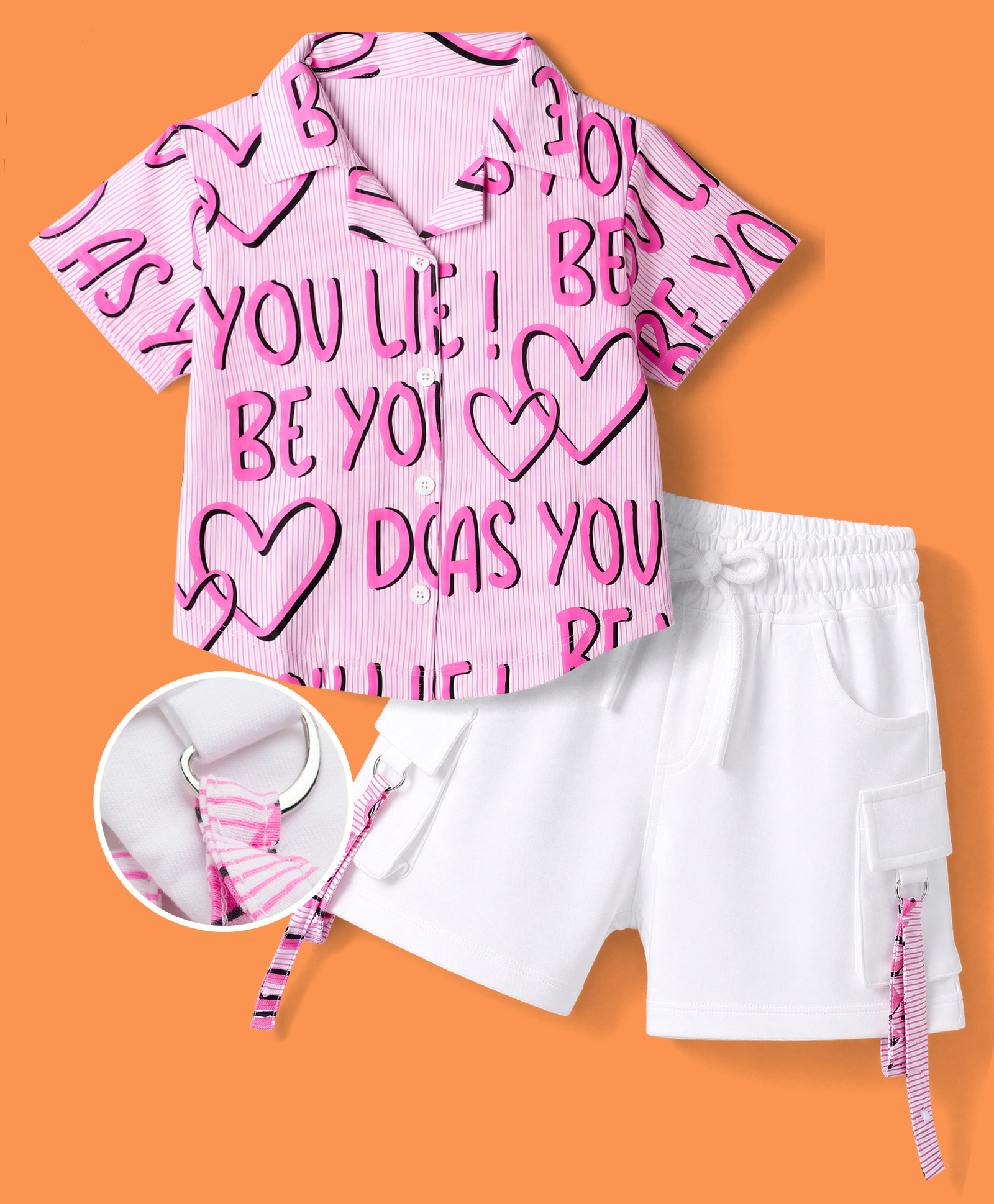 OLLINGTON ST. Set Of Cotton Knit Half Sleeve Text Printed Shirt Top & Shorts Set - Multicolour & White-picture-21