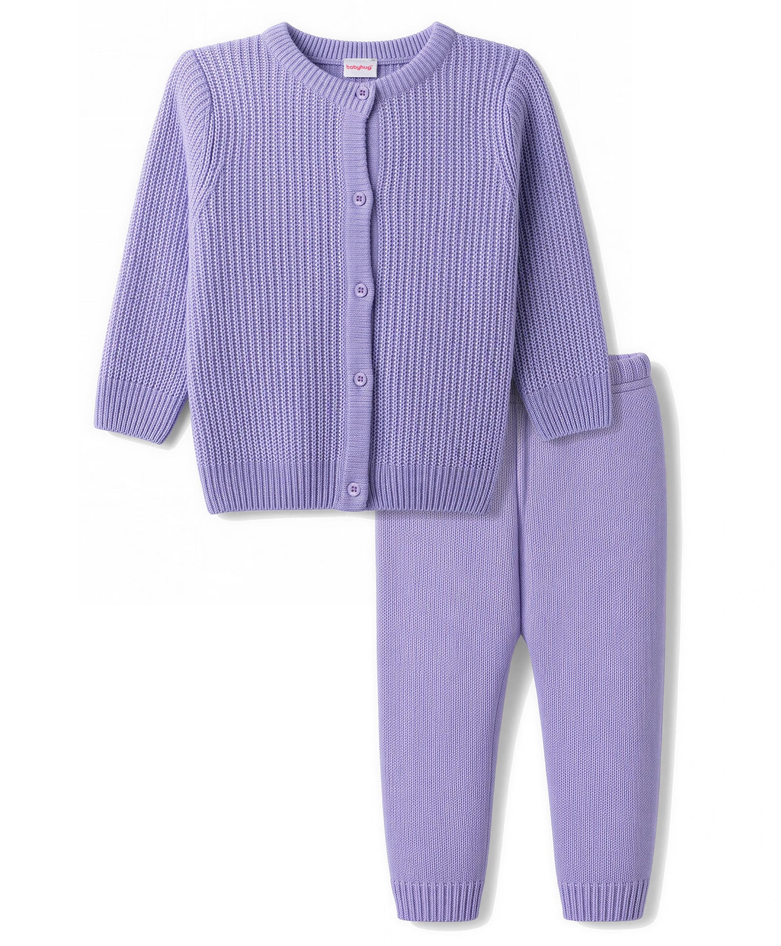Babyhug Knit Full Sleeves Solid Colour Sweater Set - Lilac-picture-32