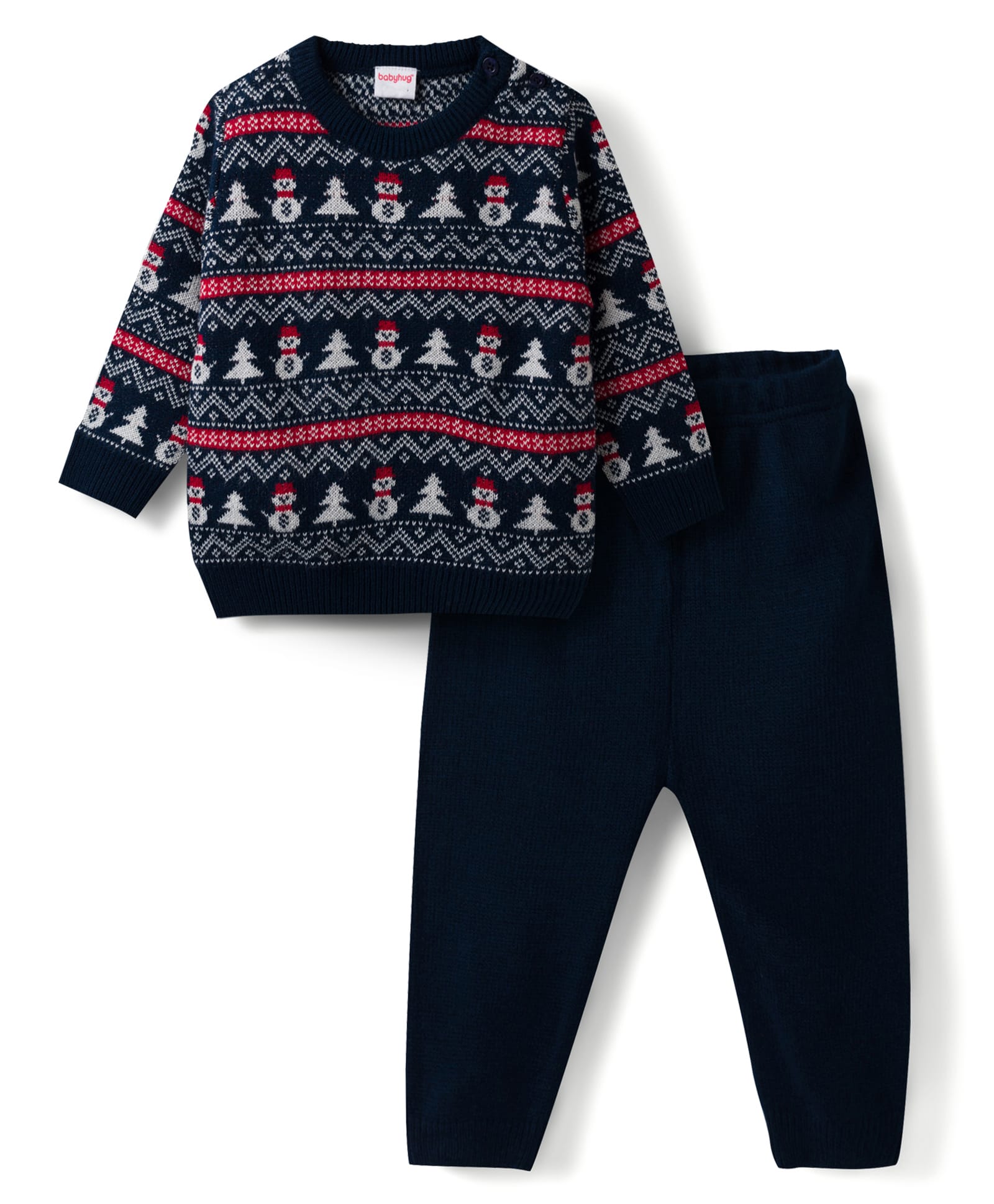 Babyhug Knit Full Sleeves Snow Man Designed Sweater Set -Navy-picture-13