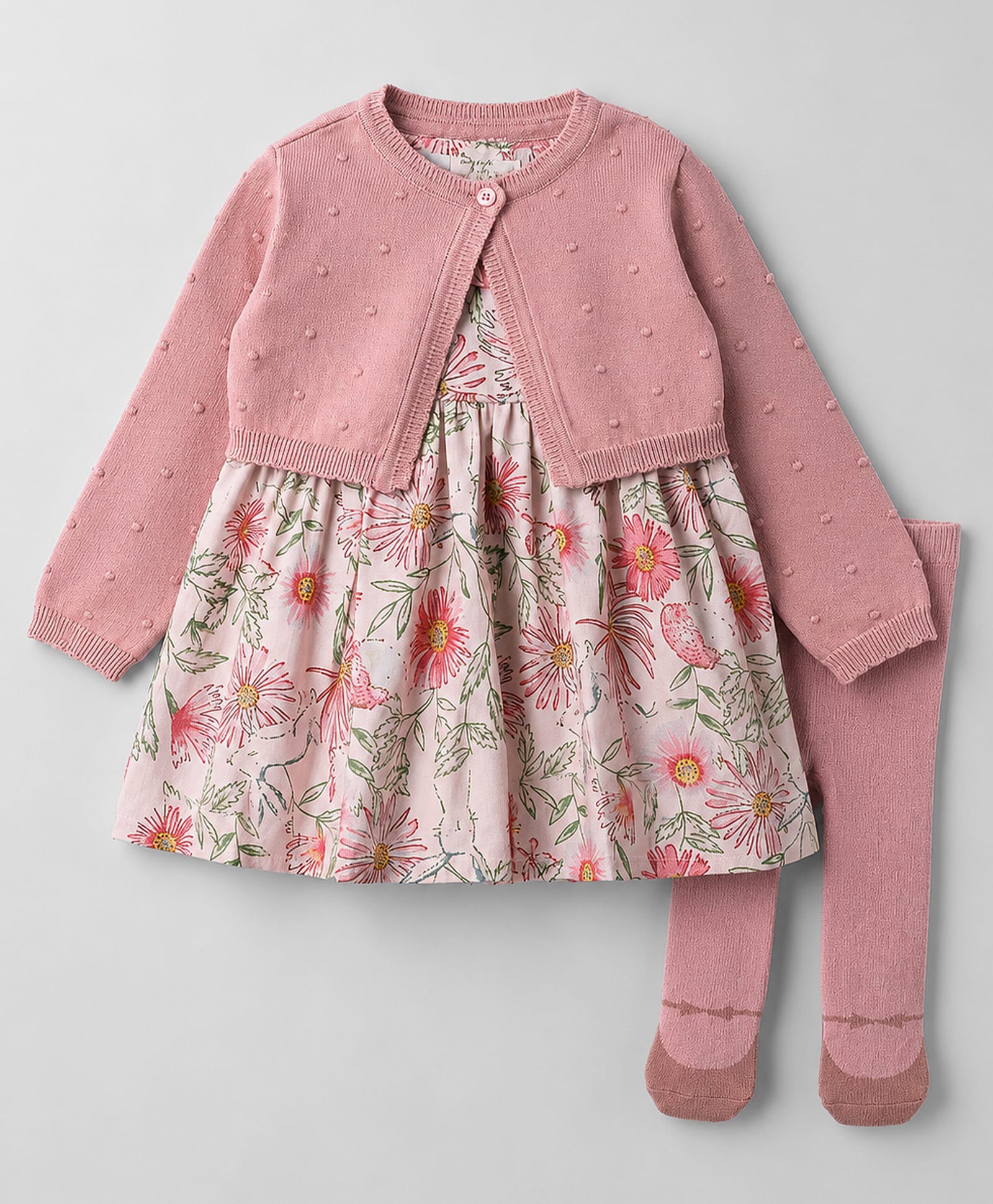ToffyHouse Cotton Woven Full Sleeves Floral Printed Frock With Shrug - Pink-image-49