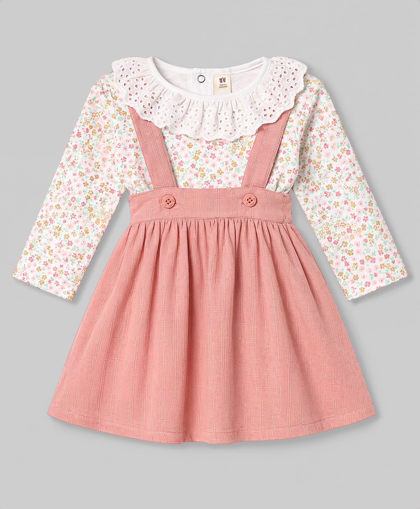ToffyHouse Cotton Woven Full Sleeves Floral Printed Tee With Skirt - Multicolor-picture-17