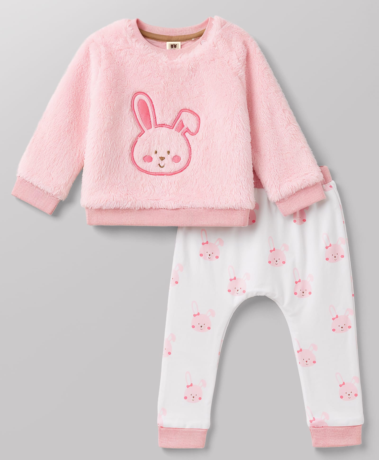 ToffyHouse Cotton Woven Full Sleeves Bunny Embroidered & Striped Winter Wear Set - Light Pink-image-43