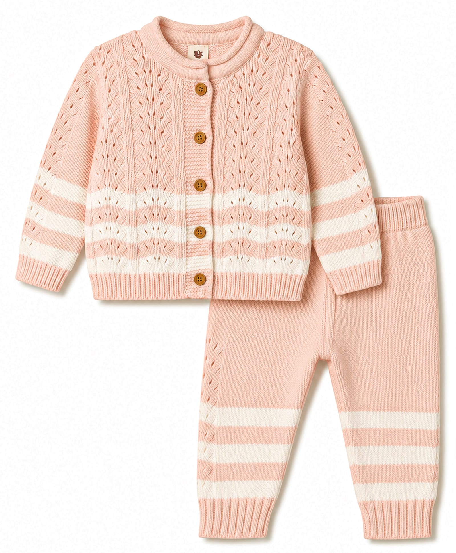 ToffyHouse Knitted Full Sleeves Striped Sweater Set - Pink-image-28