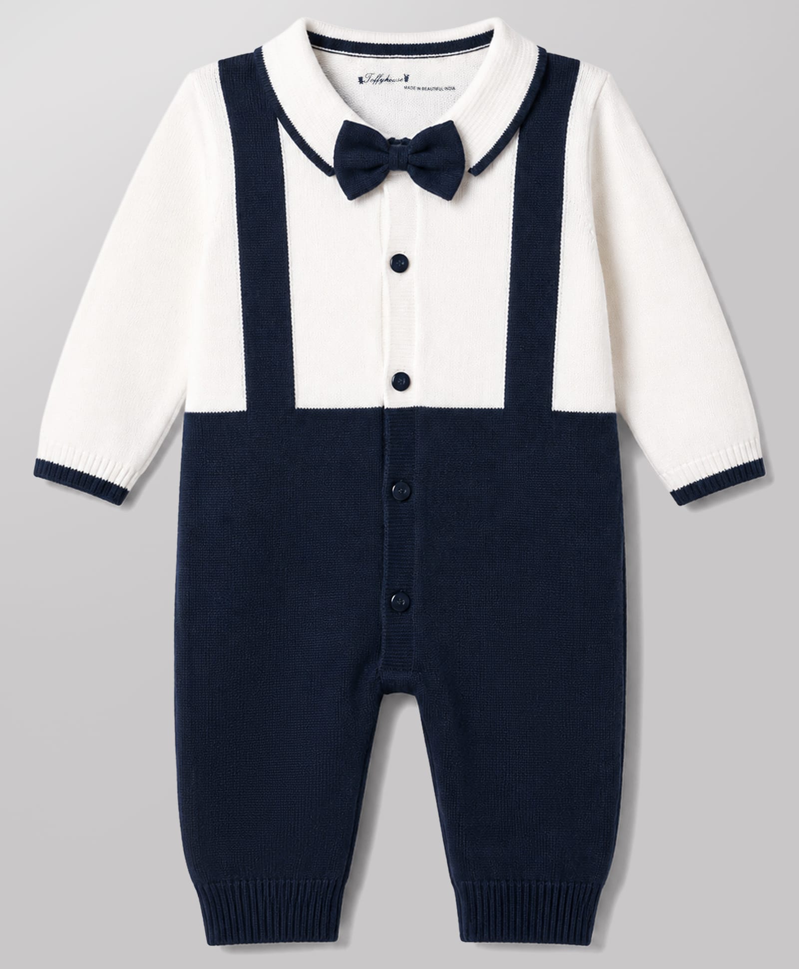 ToffyHouse Knitted Full Sleeves Solid Part Romper With Bow Applique - Black-picture-34