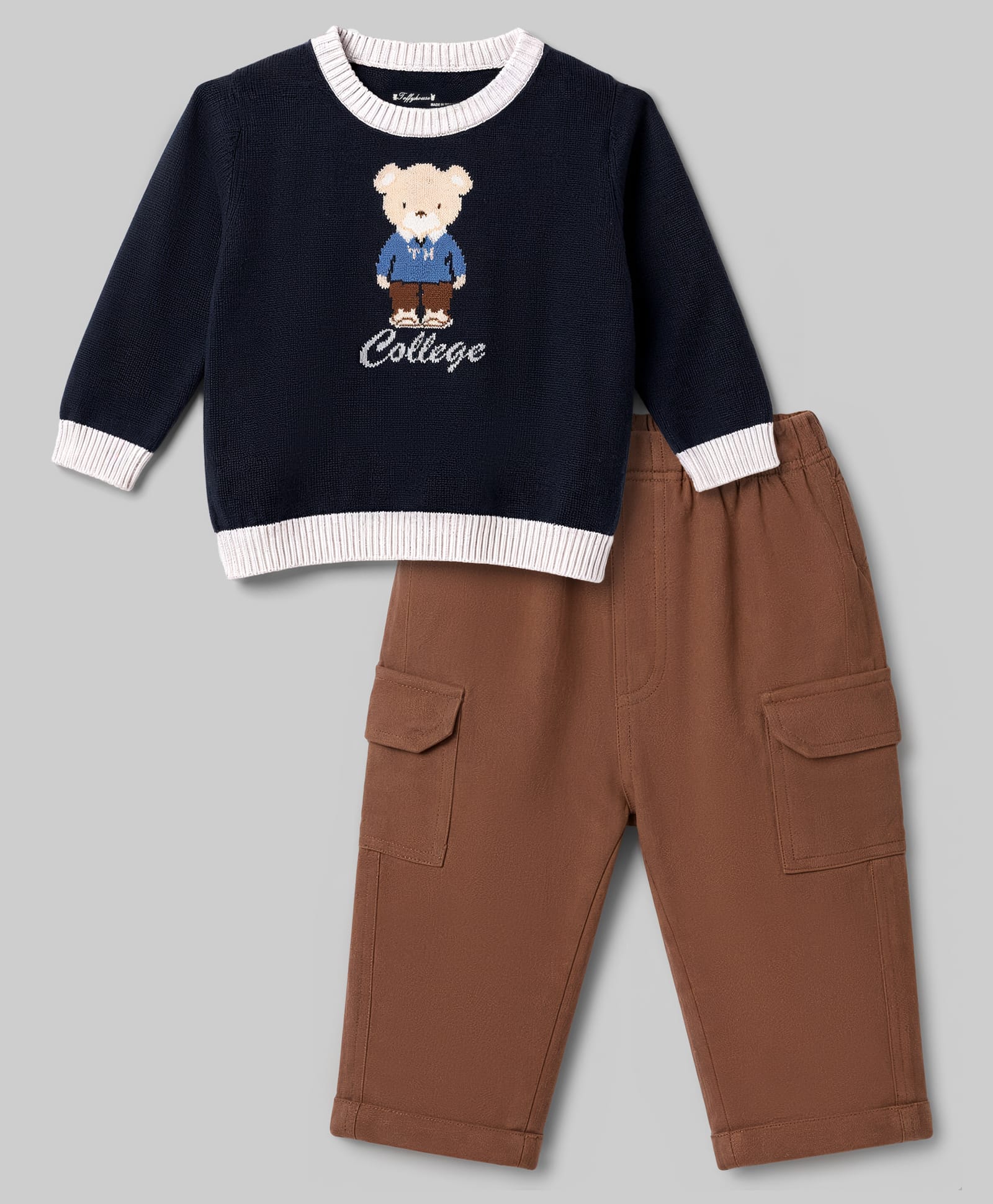ToffyHouse Cotton Woven Full Sleeves Winter Wear Set With Bear Design - Navy Blue-picture-17