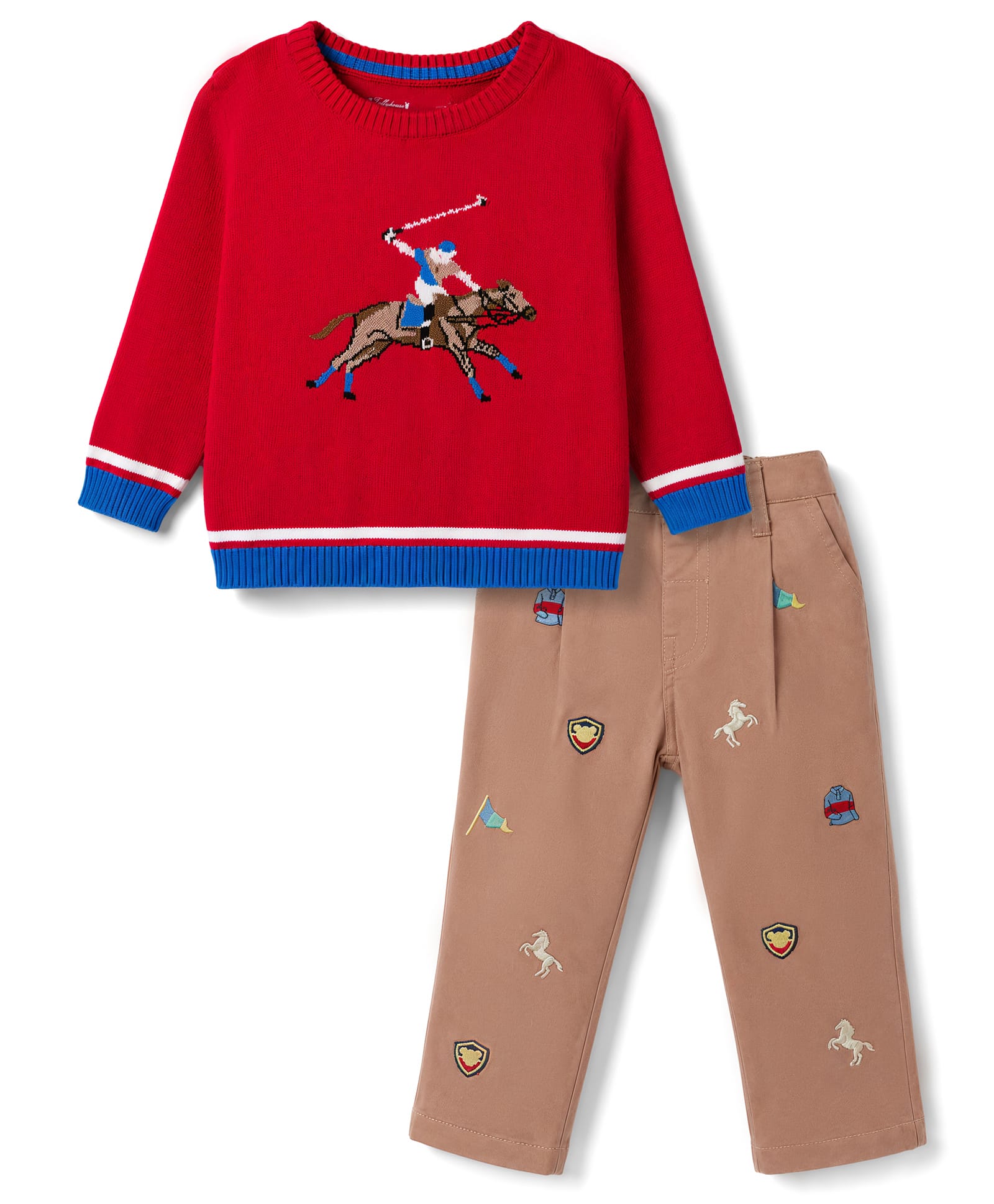ToffyHouse Cotton Woven Full Sleeves Horse Embroidered Winter Wear Suit - Red-image-17