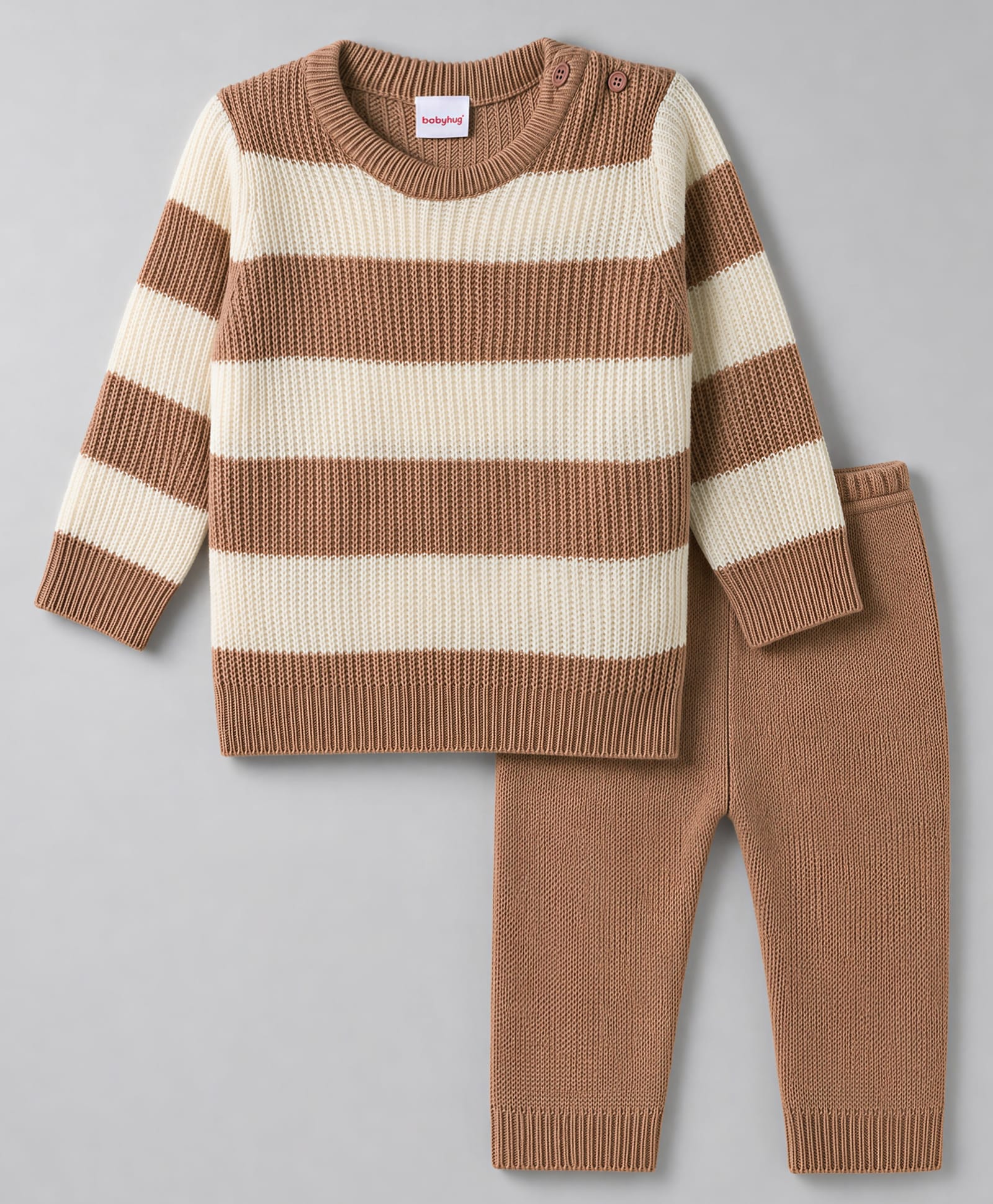Babyhug Knit Full Sleeves Striped Sweater Set - White-picture-17