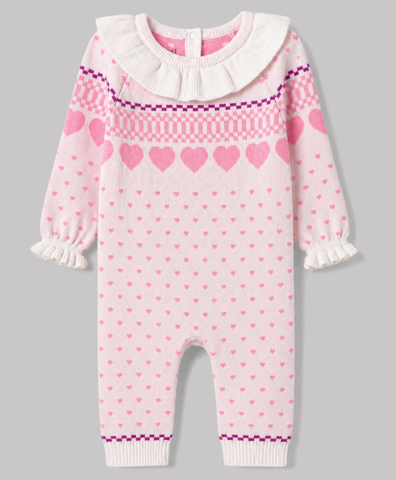 ToffyHouse Knitted Full Sleeves Romper With Hearts Design - Pink-picture-29