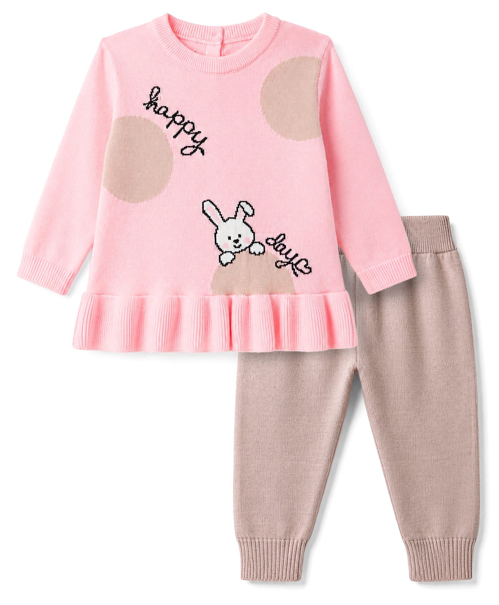 ToffyHouse Knitted Full Sleeves Sweater Set With Bunny Design - Pink-picture-41