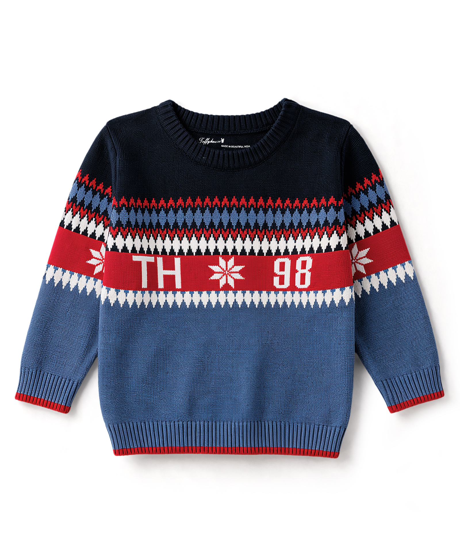 ToffyHouse Cotton Woven Full Sleeves Striped Sweater - Navy Blue-image-37