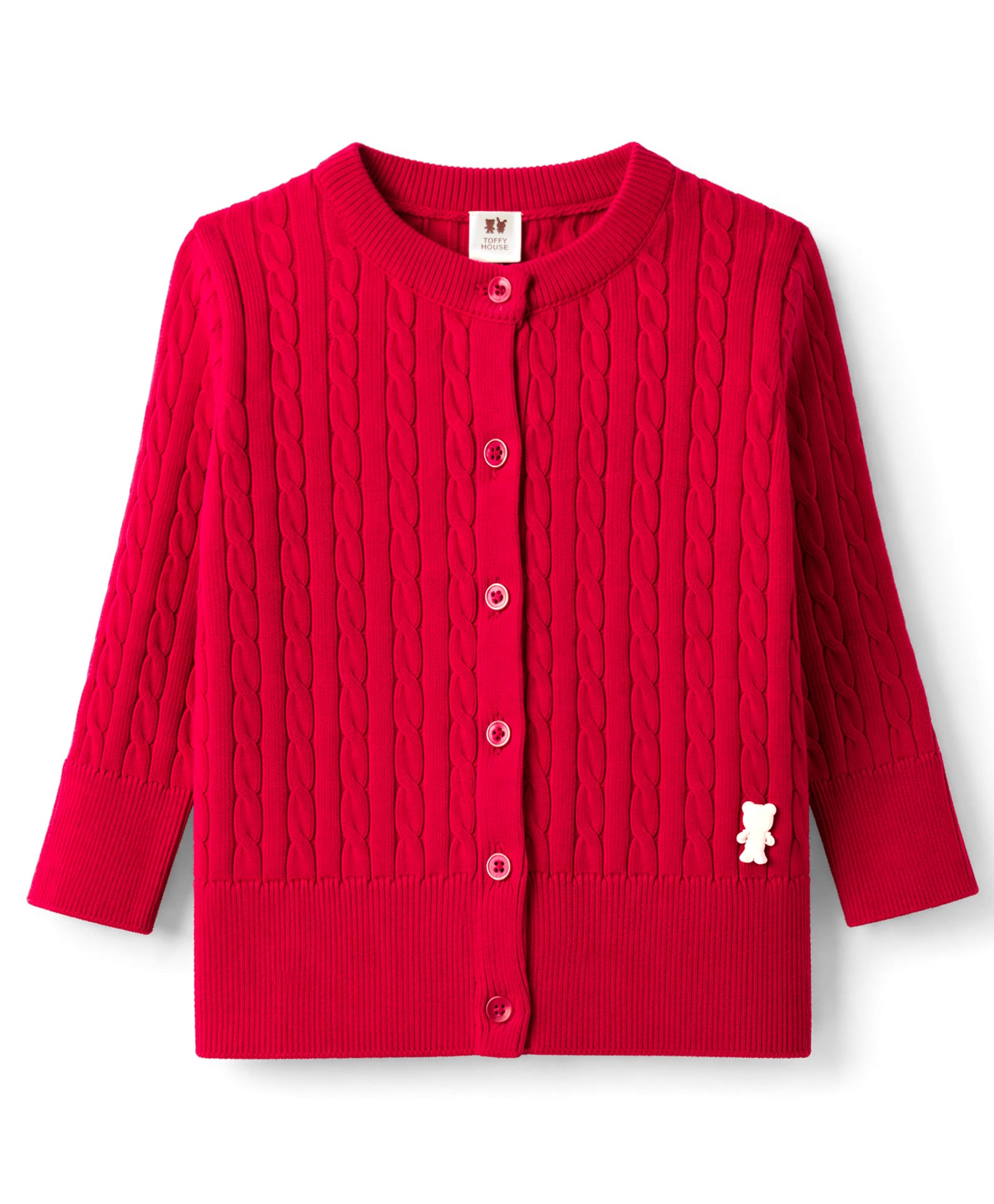 ToffyHouse Knitted Full Sleeves Cardigan - Red-image-18