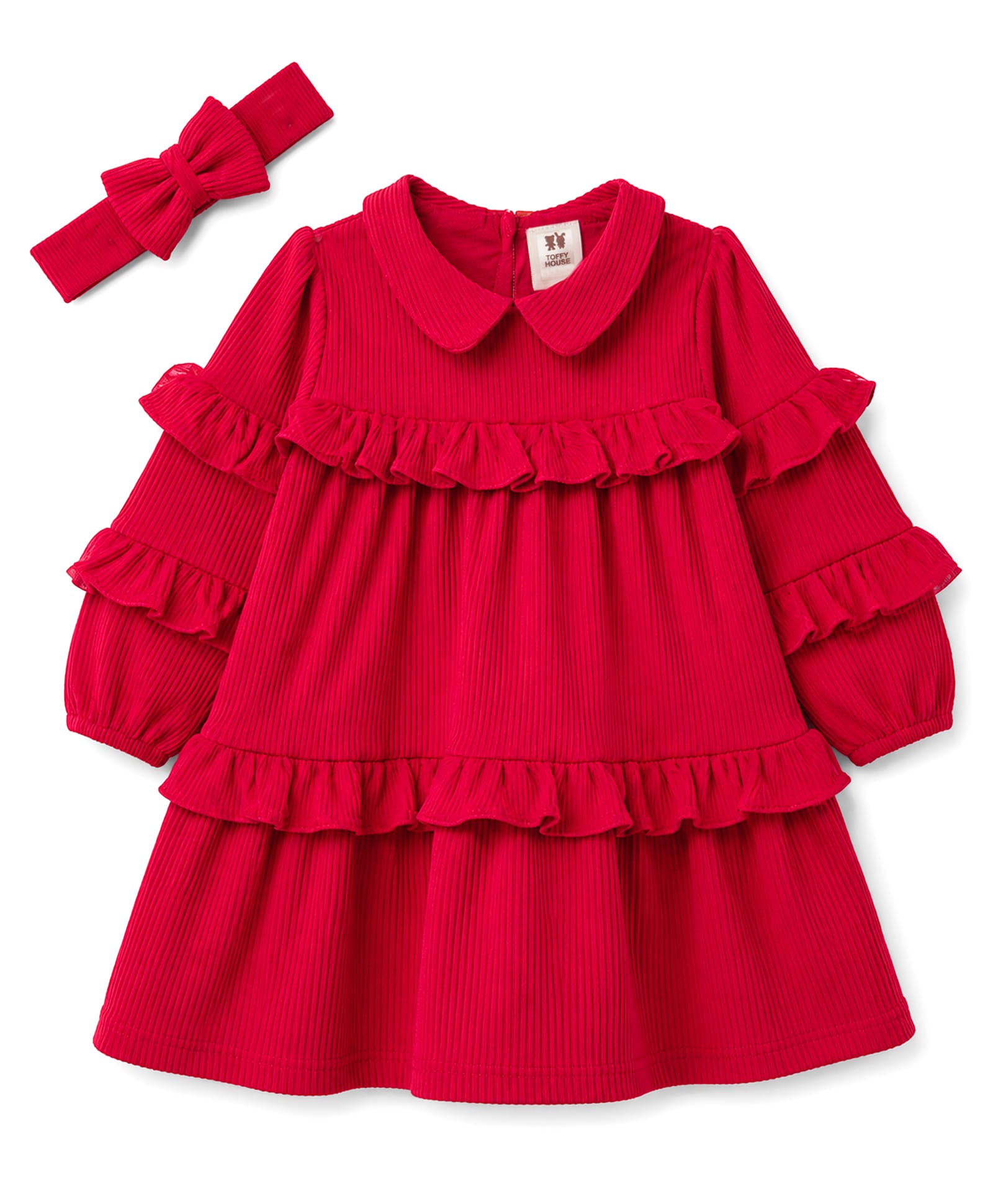 ToffyHouse Knit Full Sleeves Party Dress With Headband - Red-image-23