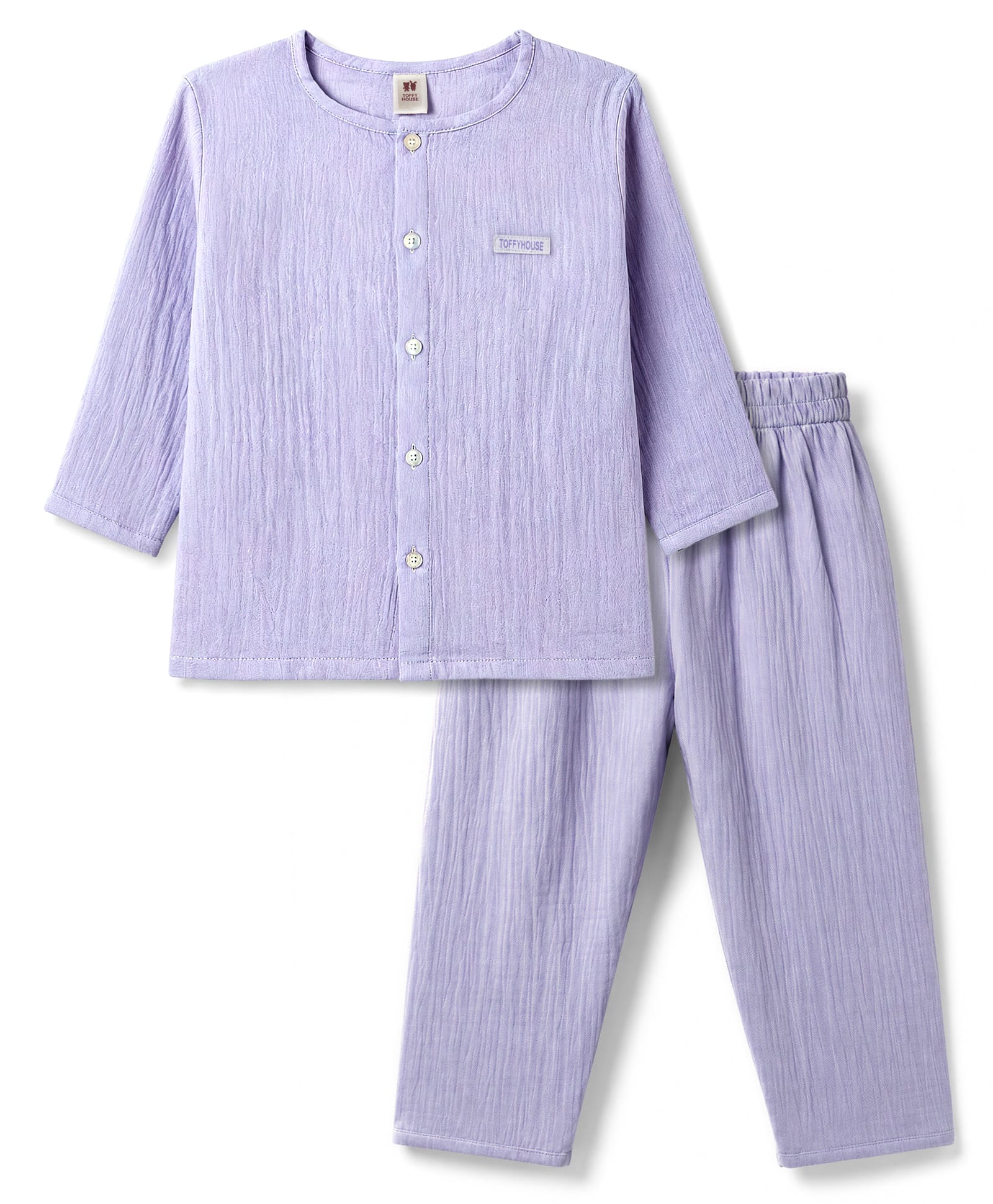 ToffyHouse Knitted Full Sleeves T-Shirt & Pyjama Solid Co-Ord Night Suit - Purple-image-11