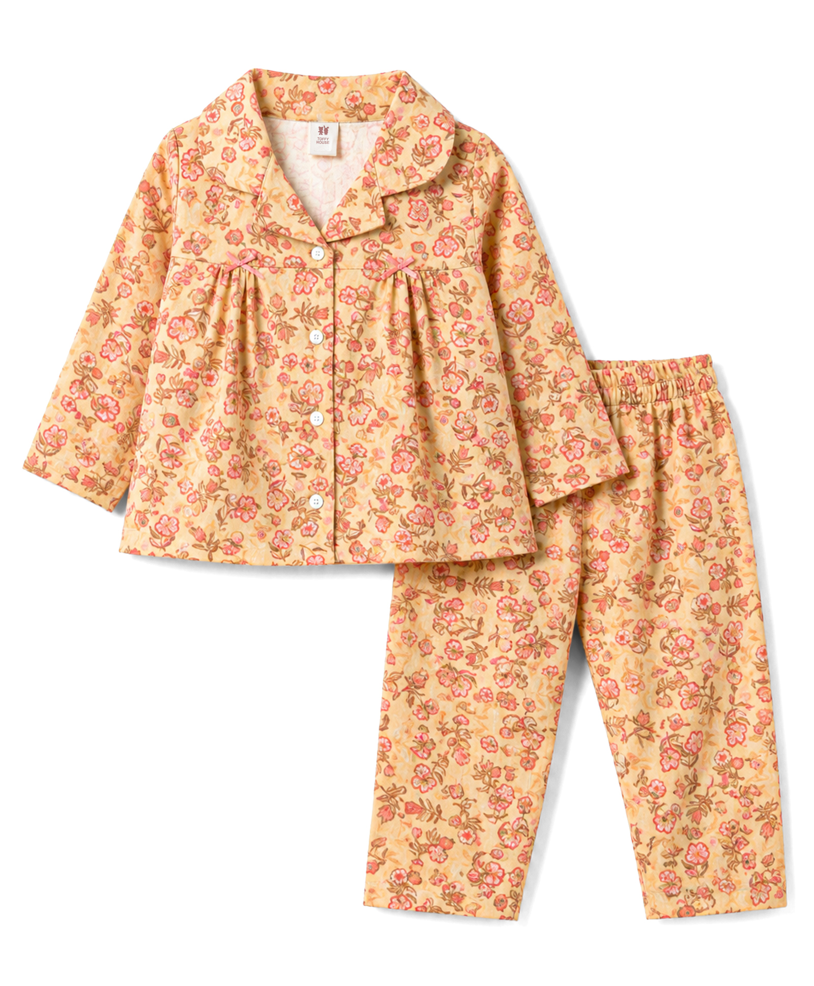 ToffyHouse Knitted Full Sleeves Floral Printed Co-Ords Top & Pyjama Night Suit - Yellow-image-18