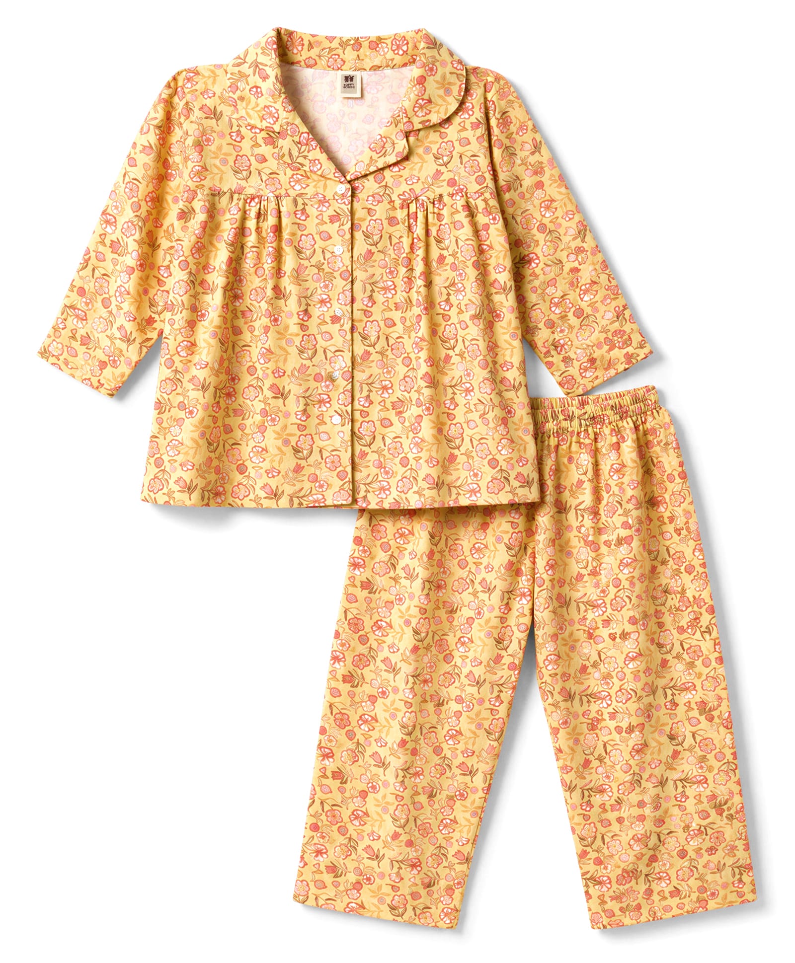 ToffyHouse Knitted Full Sleeves Floral Printed Co-Ords Top & Pyjama Night Suit - Yellow-image-41