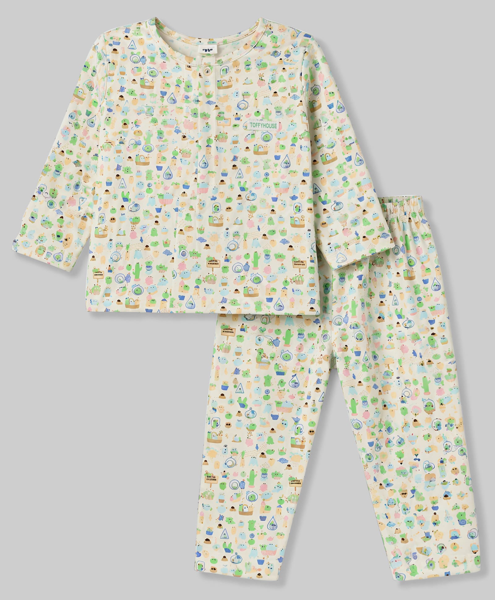 ToffyHouse Knitted Woven Full Sleeves T-Shirt & Pyjama Co-Ord Night Suit With Animal Print - Light Green-image-41